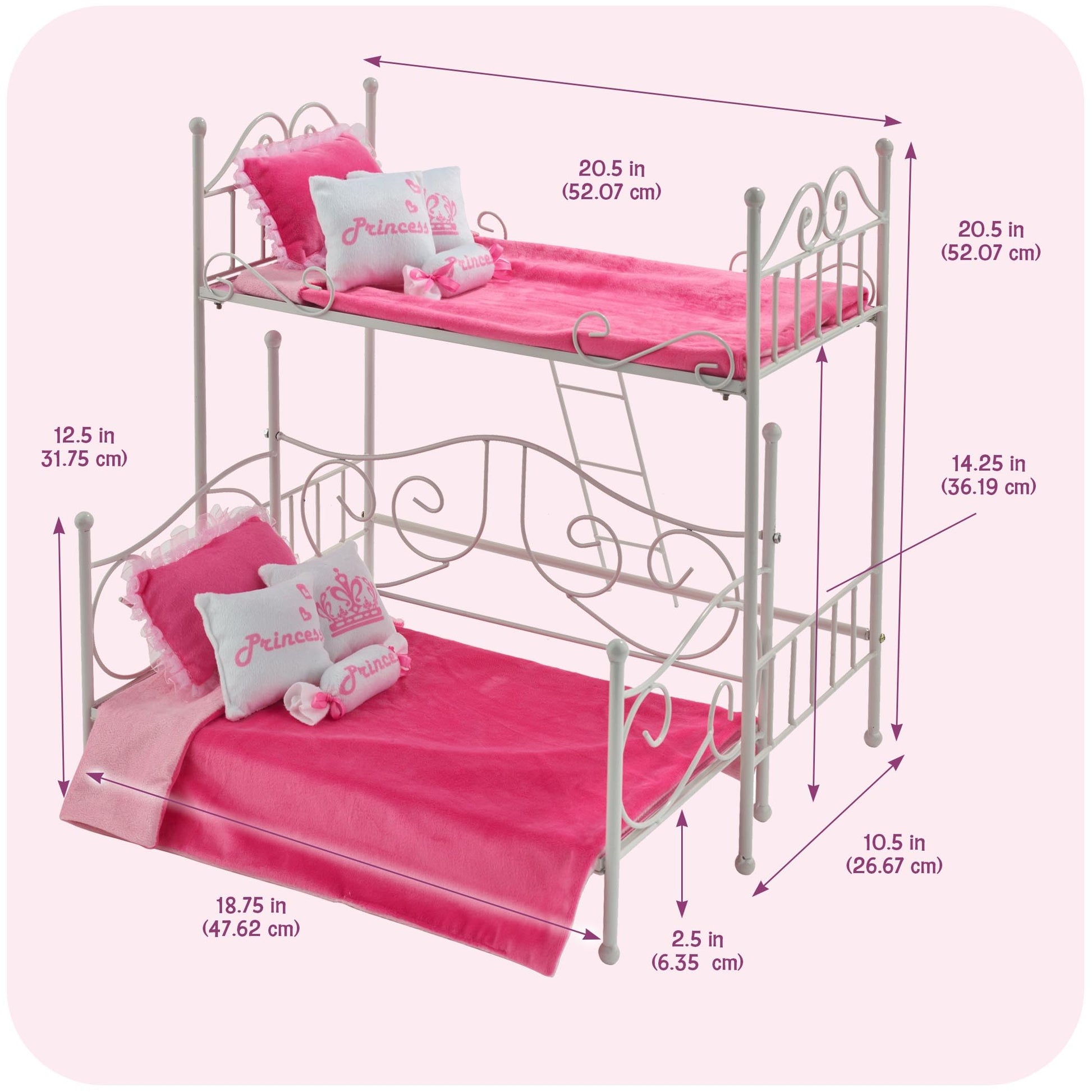 Badger Basket Metal Doll Loft Bed with Daybed for 18 Inch Dolls - Includes Ladder, Bedding & Pillows