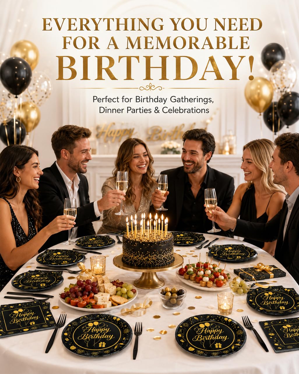 ECOHARV 96Pcs Birthday Party Paper Plates and Napkins for Themed Party Supplies, Tableware for Men Women Bachelorette,Birthday Gatherings
