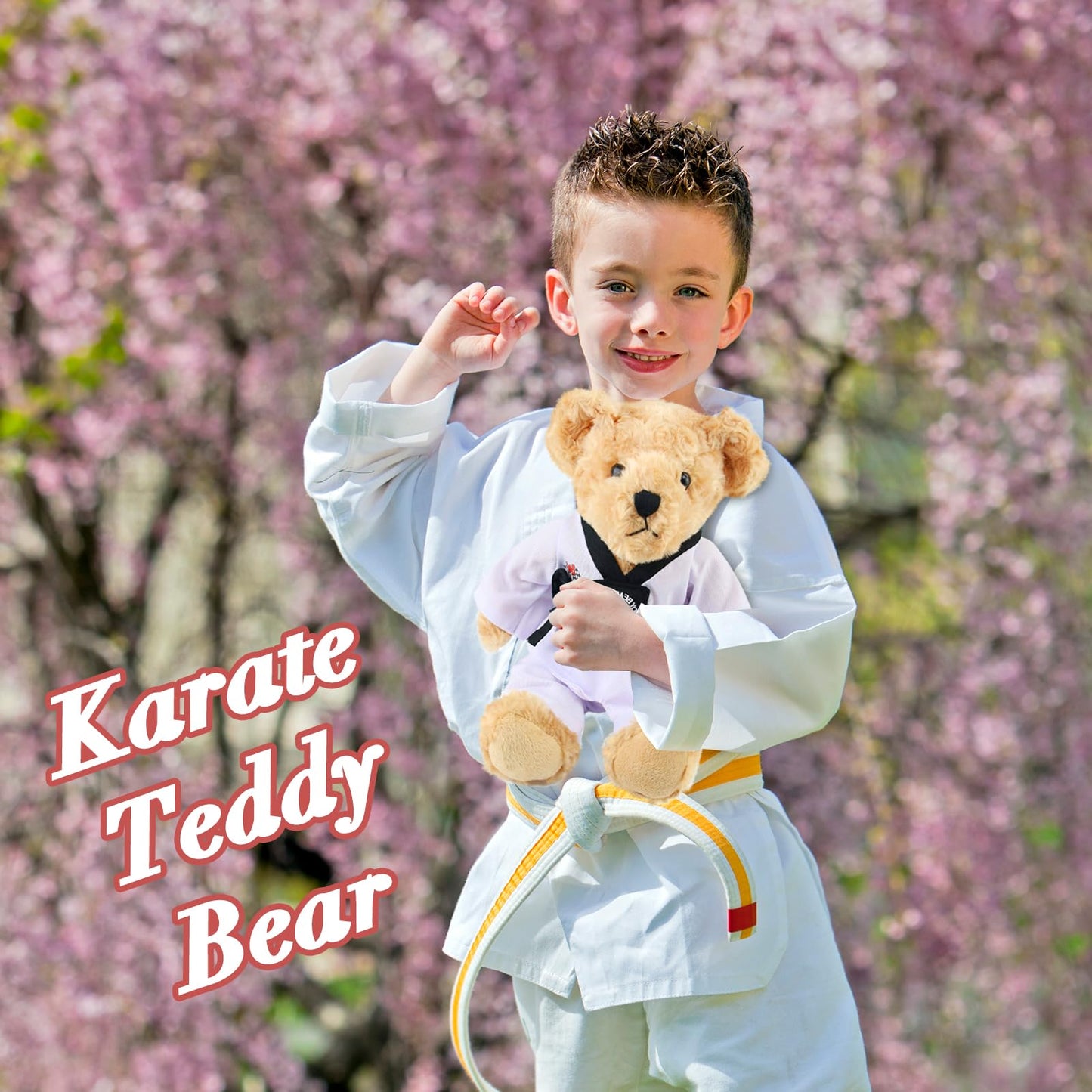 Houwsbaby Taekwondo Teddy Bear Stuffed Animal Karate Bear Martial Arts Plush Toy Adorable Gifts for Taekwondo Kids Black Belt Presents for Girls
