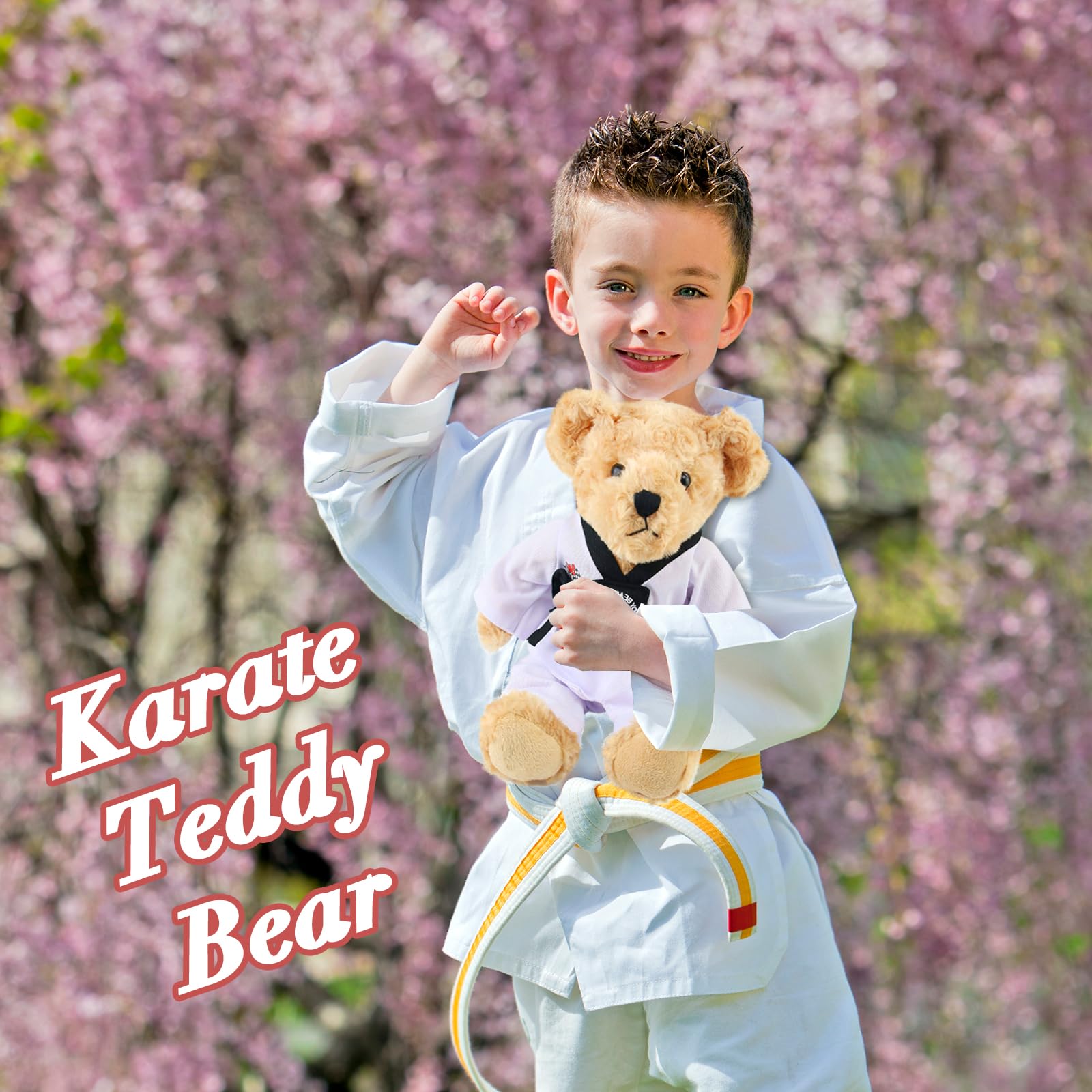 Houwsbaby Taekwondo Teddy Bear Stuffed Animal Karate Bear Martial Arts Plush Toy Adorable Gifts for Taekwondo Kids Black Belt Presents for Girls