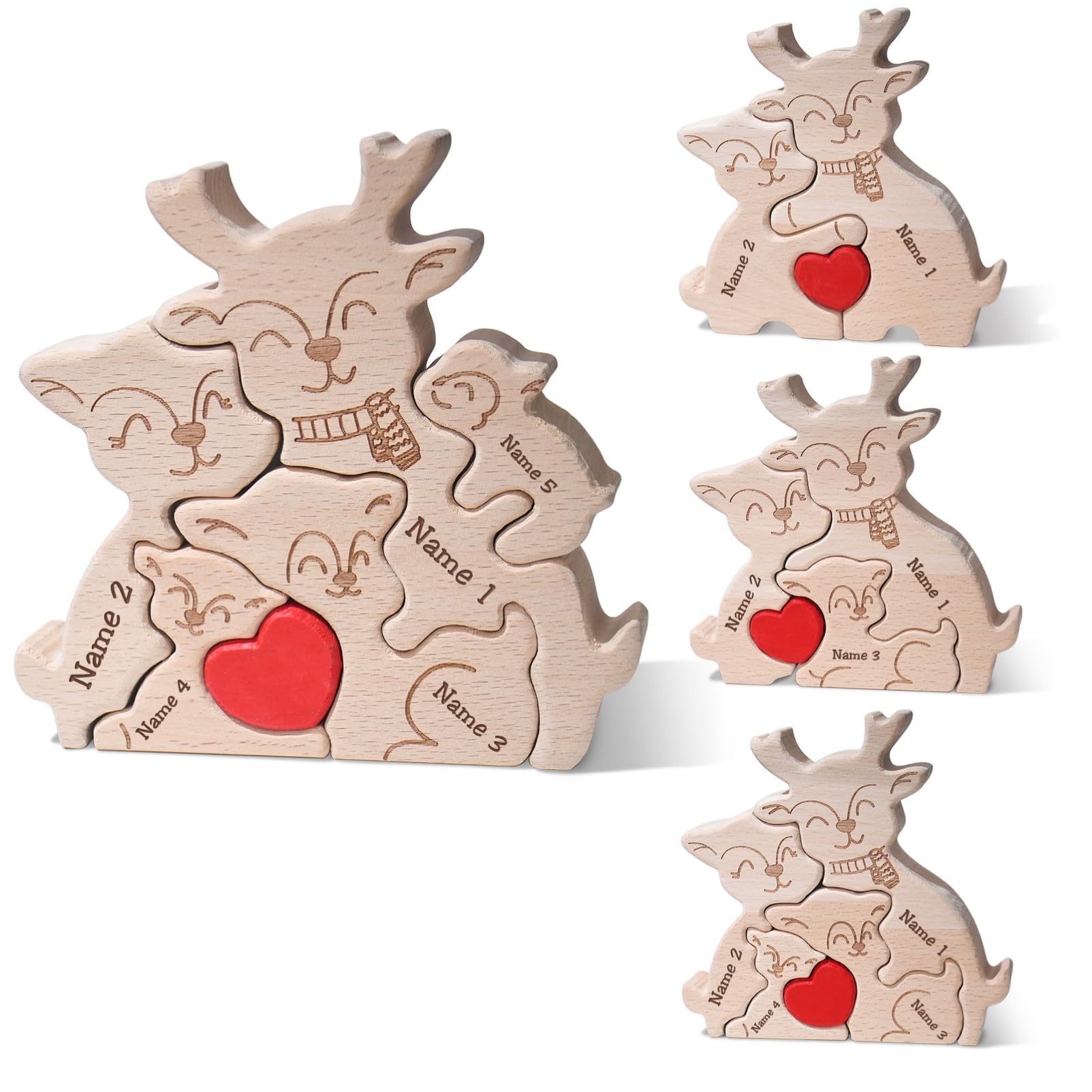 Personalized Wood Puzzles with Family Names Custom Wooden Animal Ornament for Home Decor Gifts for Mom Dad Grandparents Birthday Mother's Day