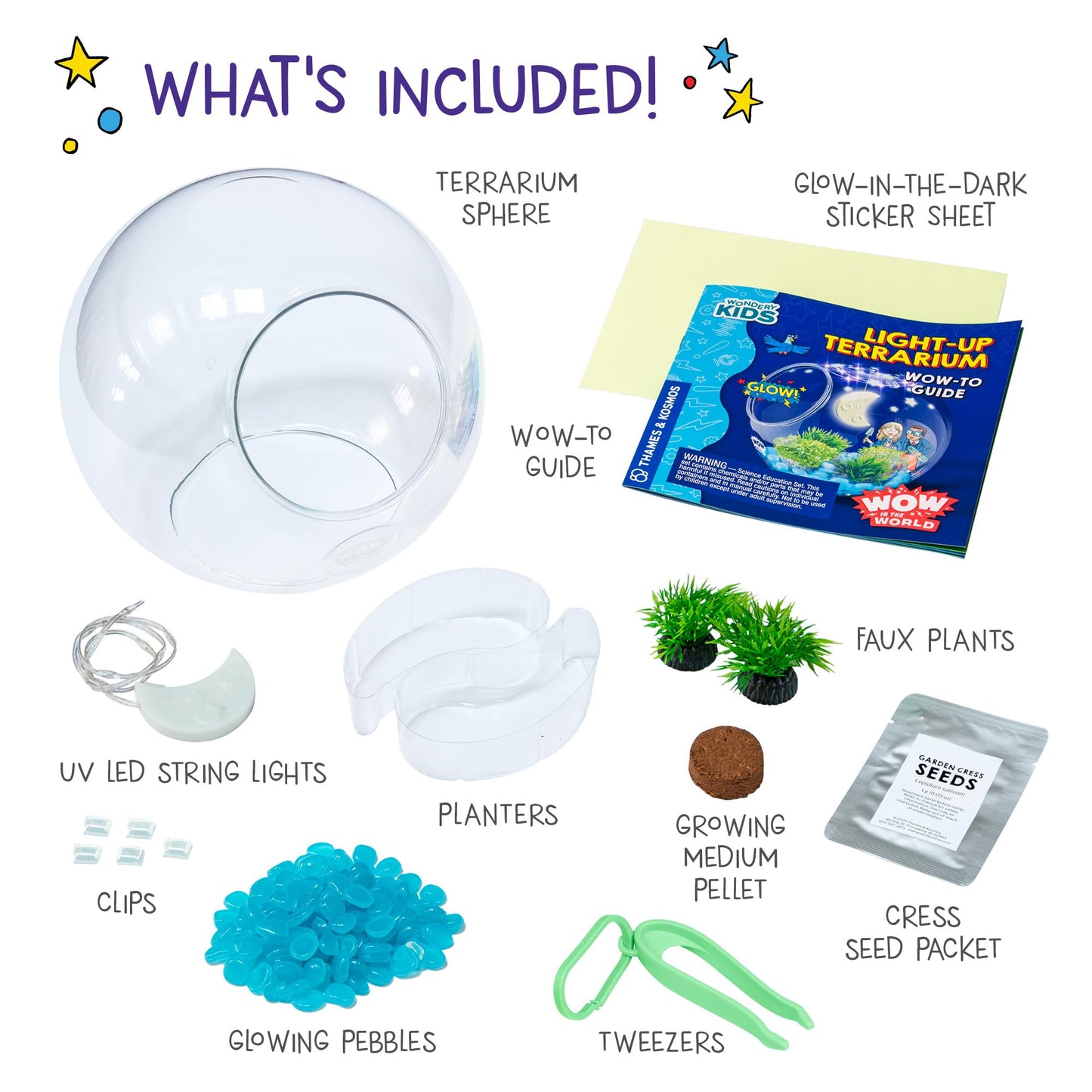 Wow in The World Light-UP Terrarium | Grow Plants, Decorate Your Terrarium, Glow-in-The-Dark, UV Lights, Companion Audio Content, Bonus Reusable