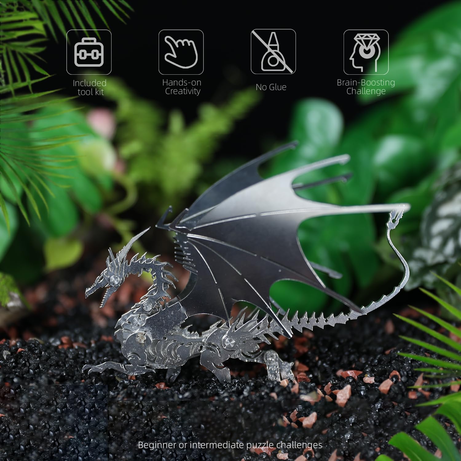 Kolotesame Mythical Fire Dragon 3D Metal Puzzle Model for Adults, Dragon DIY Building Model Kit, Fantasy Wyvern Creature Figurine for Gamers or Desk