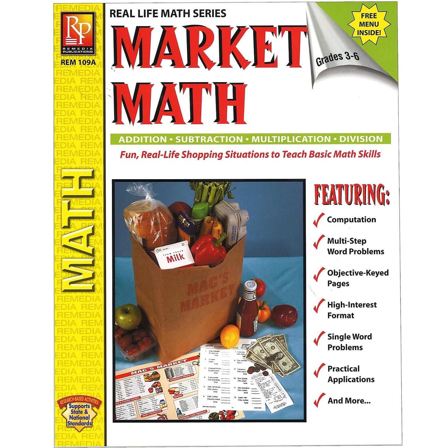 Remedia Publications REM109A Market Math for Beginners Book, Grade: 3 to 6, 0.2" Height, 8.4" Wide, 10.3" Length