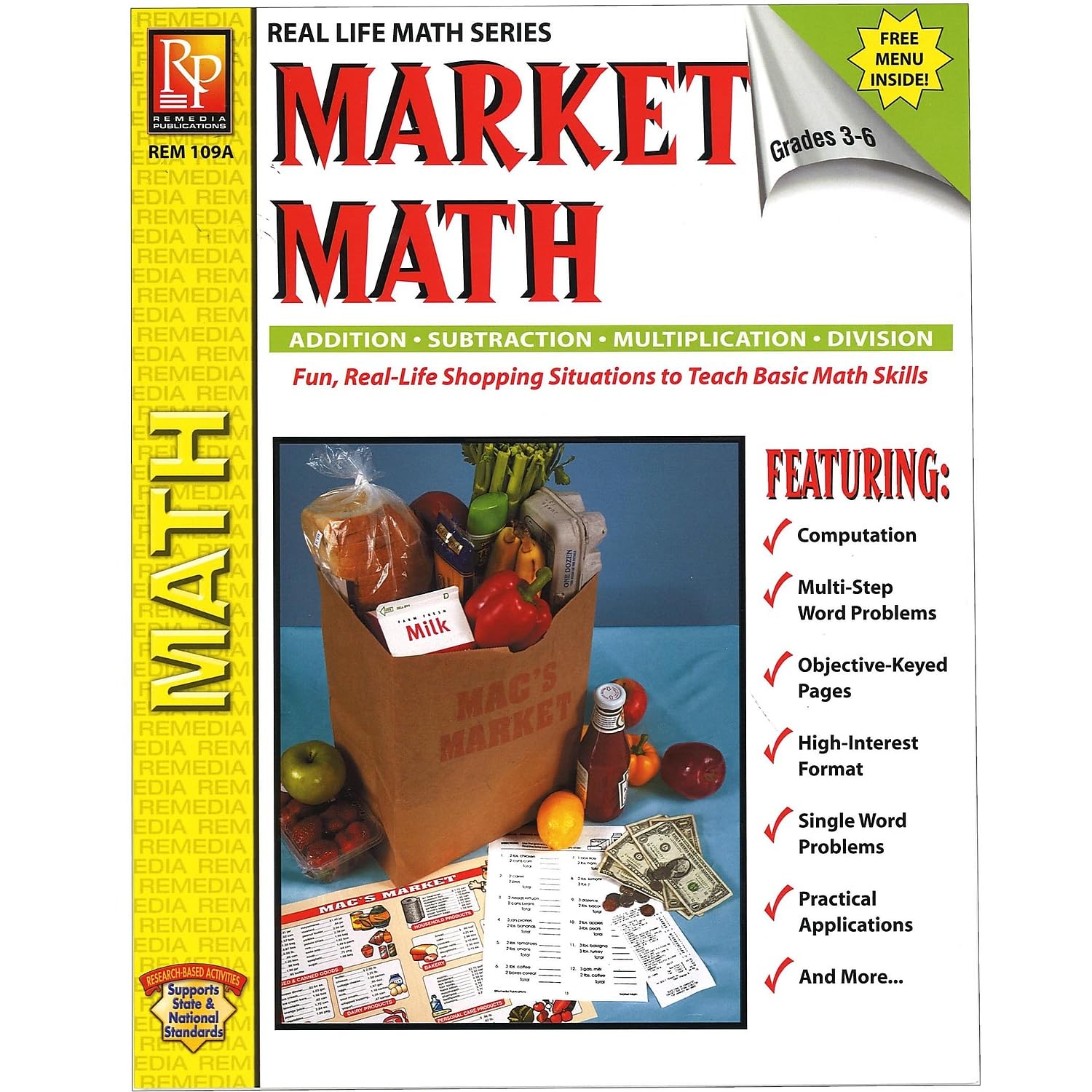Remedia Publications REM109A Market Math for Beginners Book, Grade: 3 to 6, 0.2" Height, 8.4" Wide, 10.3" Length