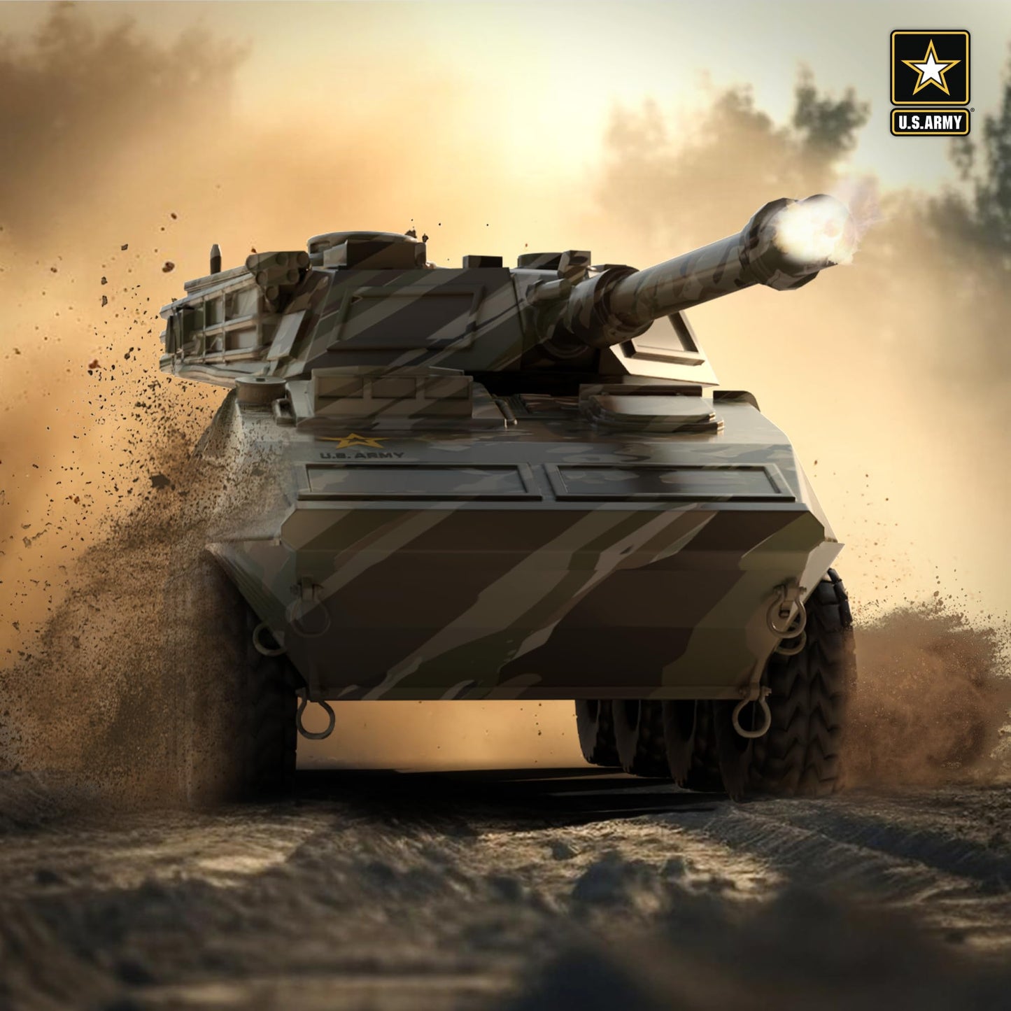 Lollipop U.S. Army Tank Vehicle Toy for Toddlers and Kids 3+ Friction Powered - Toy Battle Stryker Friction Powered Vehicle Realistic Lights