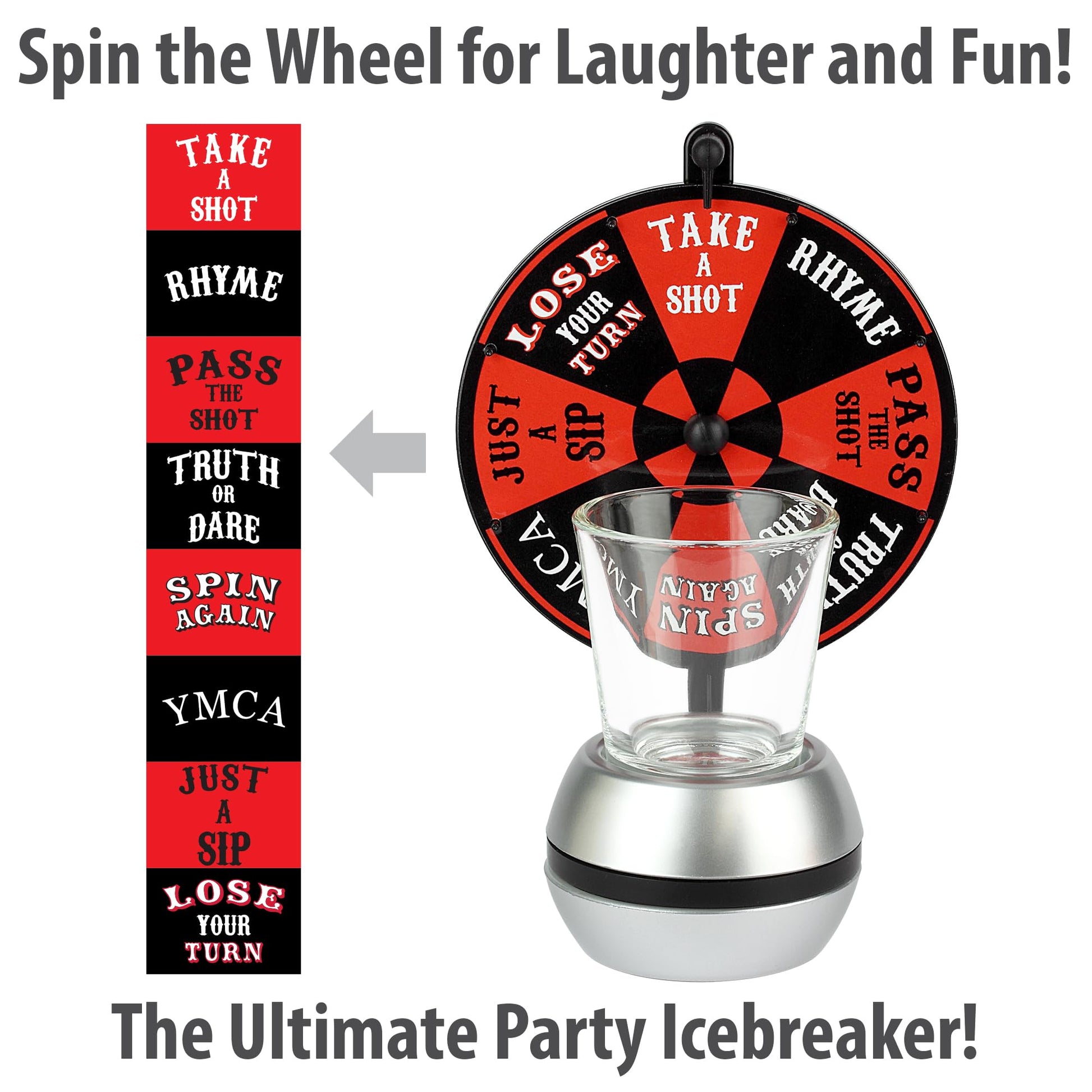 Barbuzzo Funwares Wheel of Shots - Roulette-Style Party Game - Spin the Roulette Wheel for Fun Challenges - Perfect for Bachelor Party, 21st Birthday