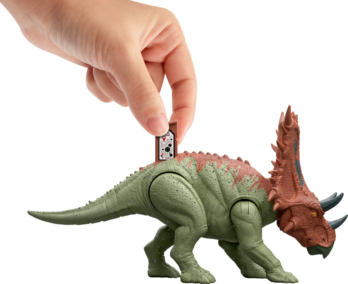 Mattel Jurassic World Strike Attack Dinosaur Toy with Single-Strike Action & Movable Joints, Chasmosaurus Action Figure Includes Digital Play