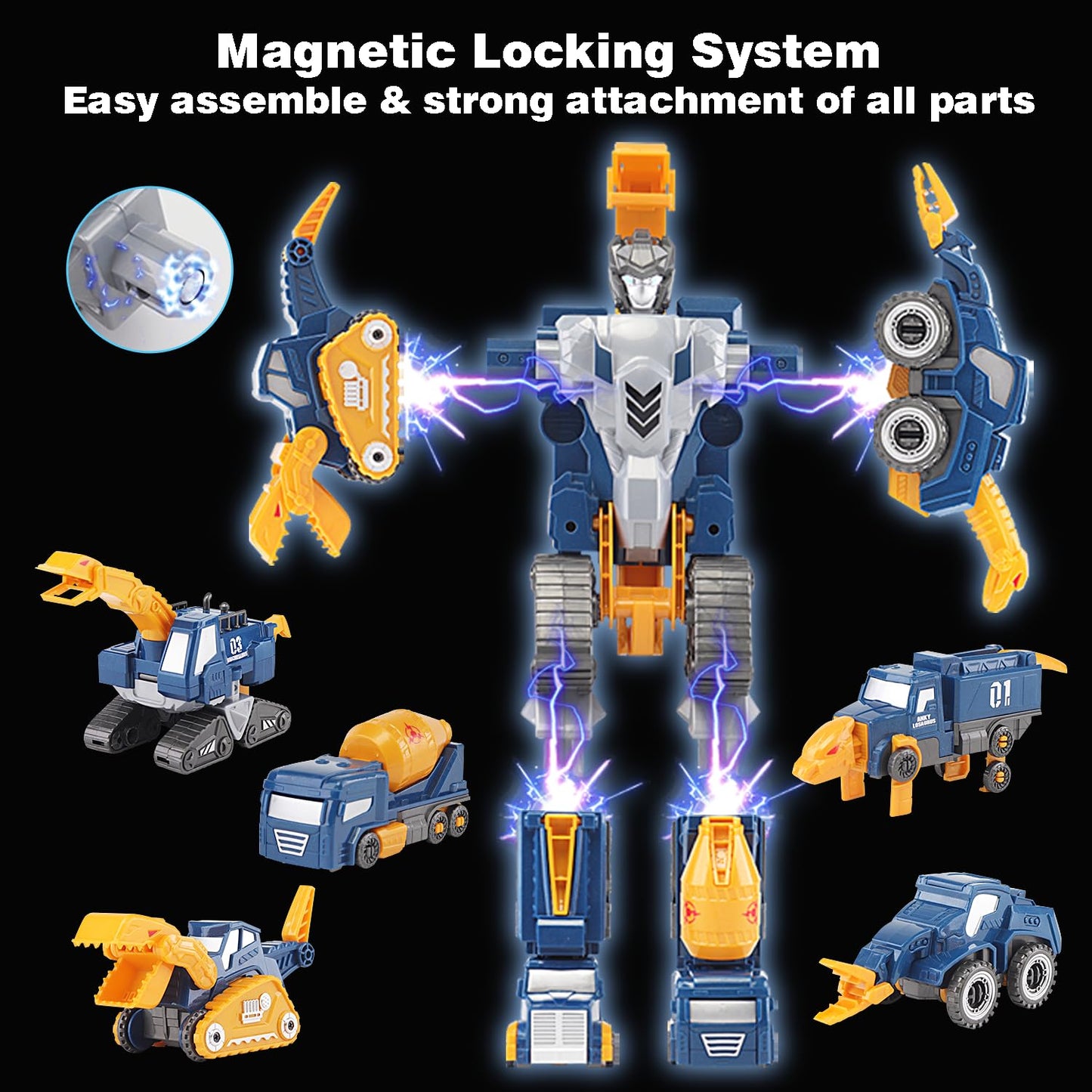 QUERCITRON Construct Truck Dinosaur Transform Toy Robot Car Magnet Vehicle