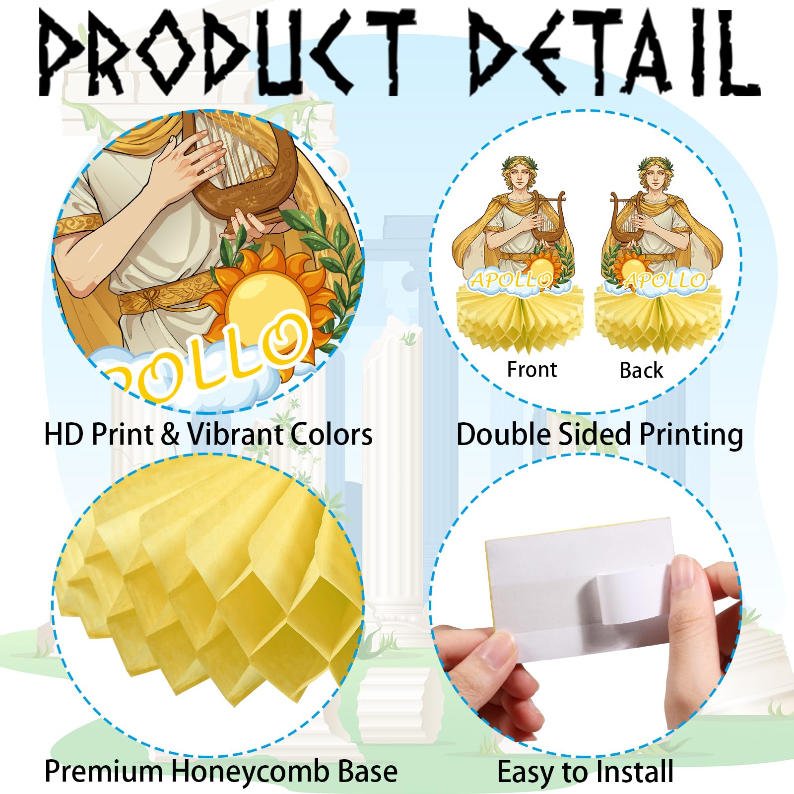Greek Mythology Honeycomb Centerpieces Table Decorations, 15pcs Olympian Gods Honeycomb Centerpieces, Htabiol Greek Mythology Decor, Greek Gods Party