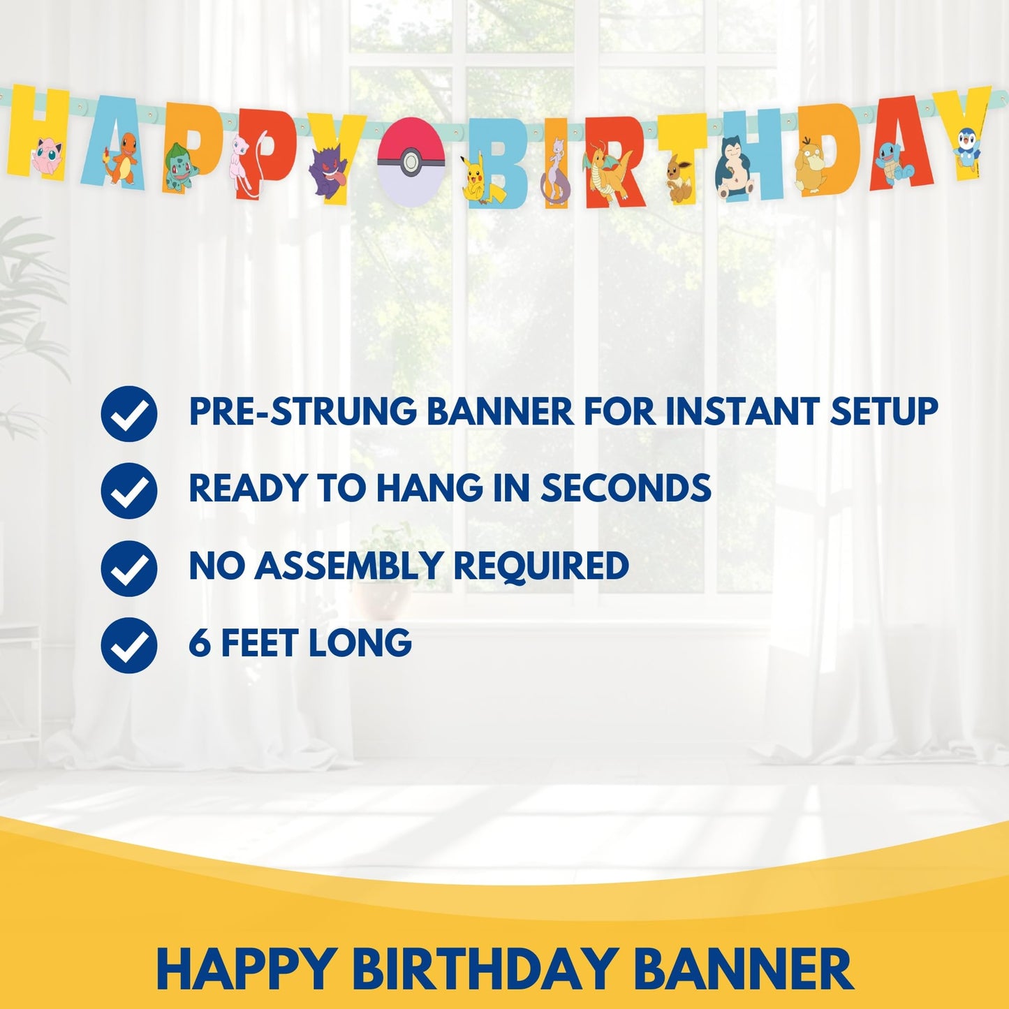 Pokemon Birthday Banner and Hanging Foil Backdrop - Pokemon Birthday Decorations - Themed Party Supplies - Officially Licensed