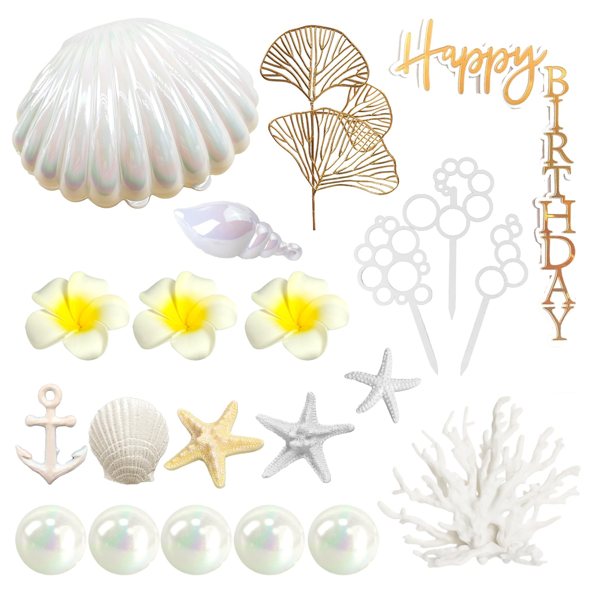 SeaShell Cake Decorations Under The Sea Cake Toppers with Starfish Shell Balls Coral for Summer Beach Birthday Supplies
