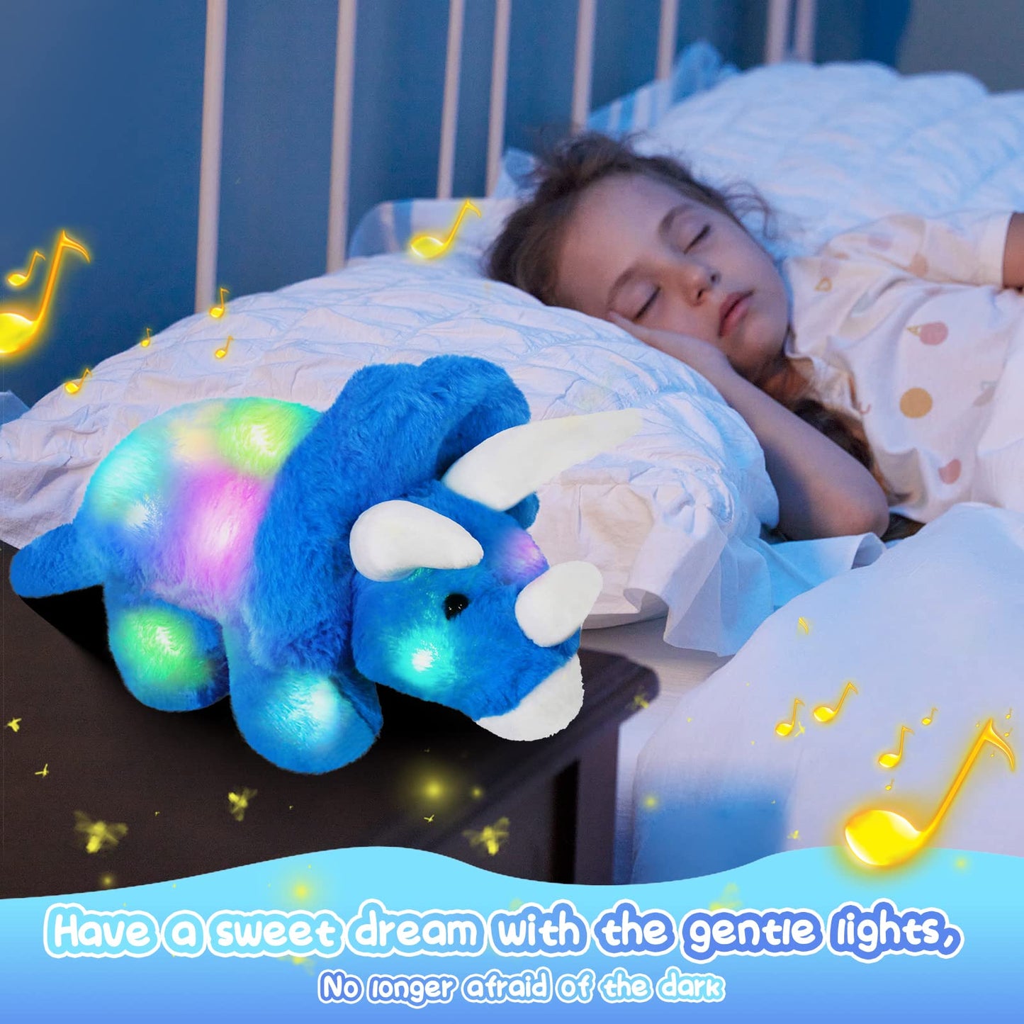 Glow Guards 16''Light up Musical Triceratops Dinosaur Stuffed Animal,Soft Singing LED Dinosaur Plush Toy with Magic Night Lights&Lullaby,Birthday