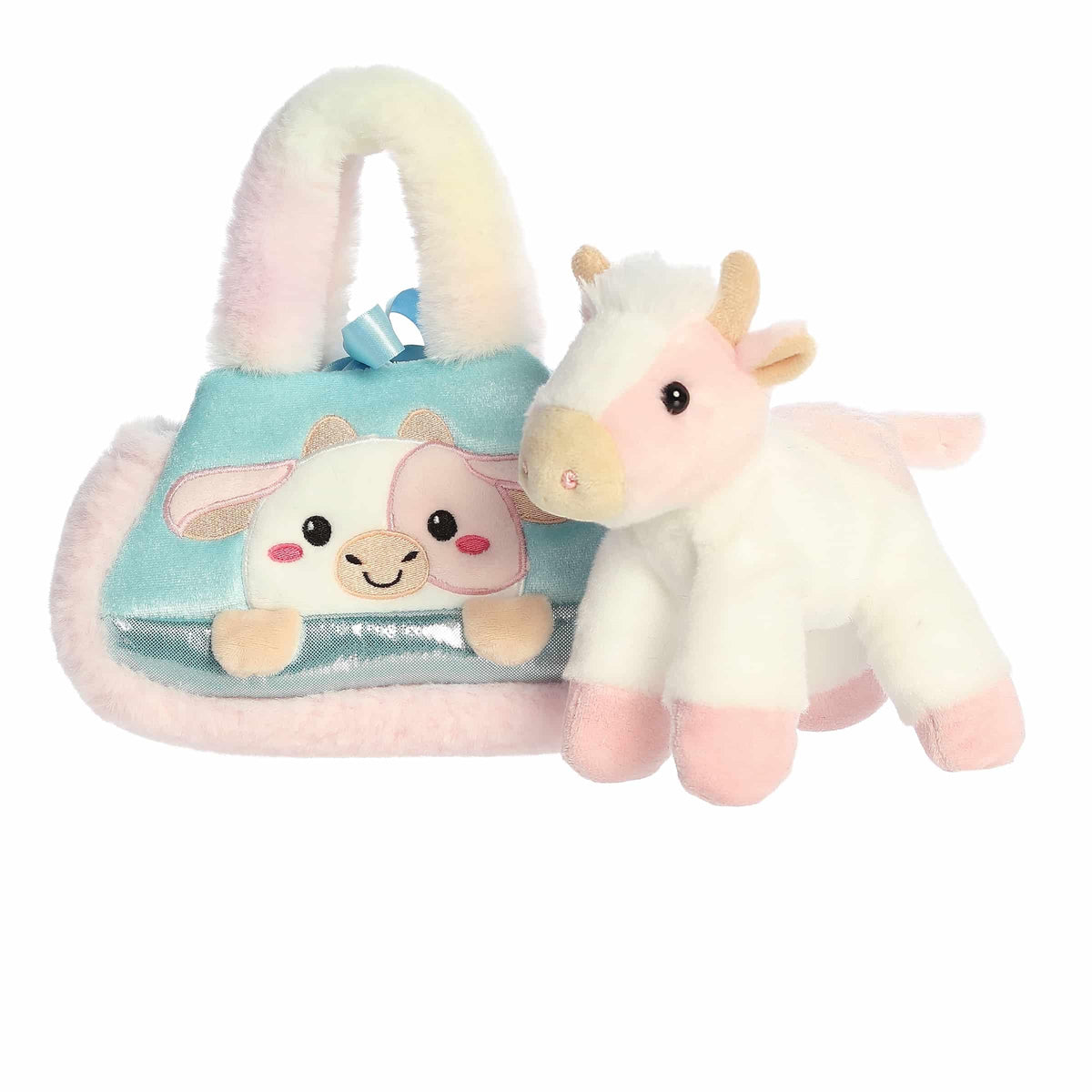 Aurora® Fashionable Fancy Pals™ Peek-A-Boo™ Strawberry Cow Stuffed Animal - Plush with Stylish Purse for Dress Up Fun - Perfect for Kids 3+ Years