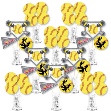 Big Dot of Happiness Grand Slam - Fastpitch Softball - Birthday Party or Baby Shower Centerpiece Sticks - Showstopper Table Toppers - 35 Pieces