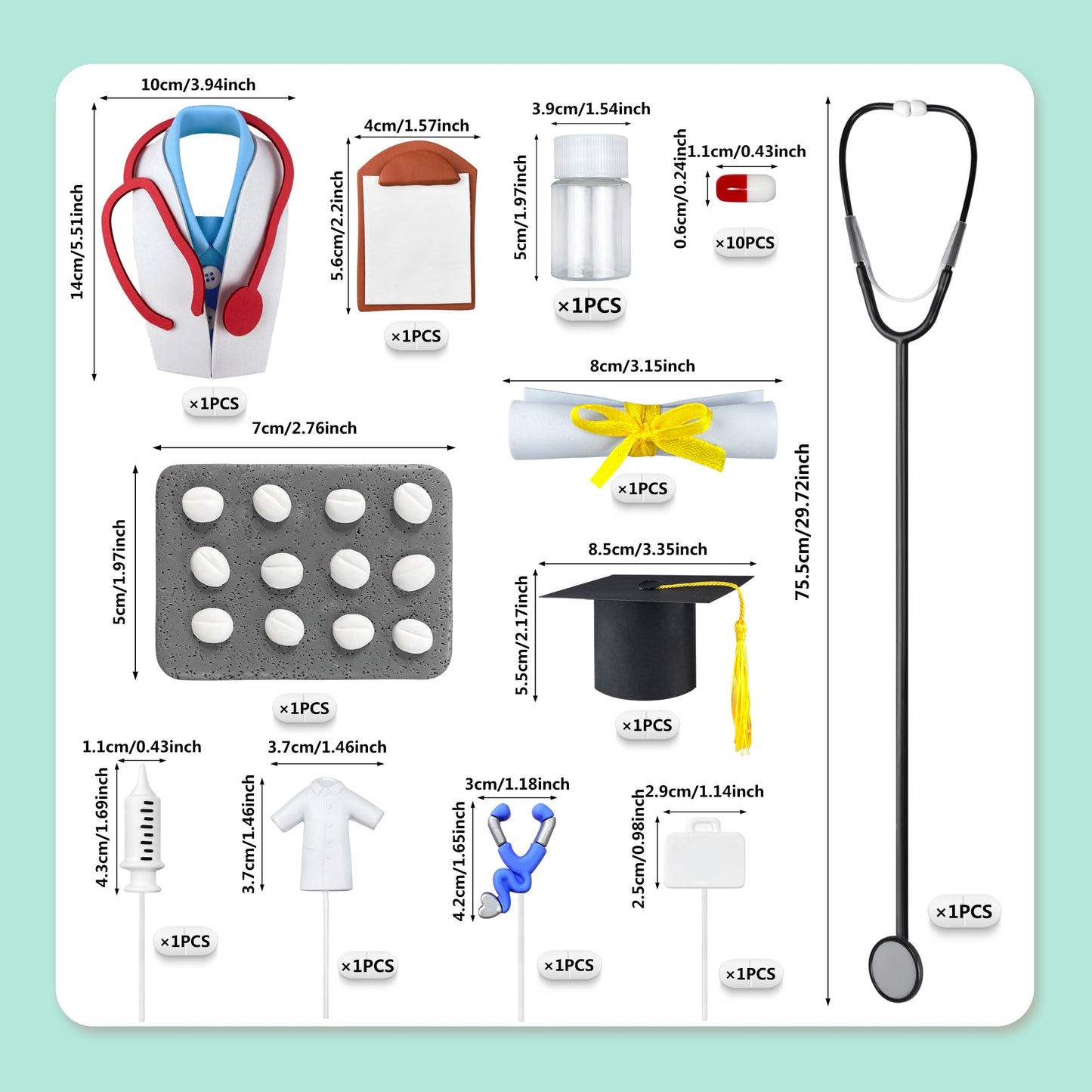 21 PCS Nurse Doctor Graduation Cake Topper Decorations for Nursing Doctor Graduation Party Supplies