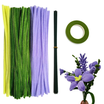 Swpohrat 210 Pieces Craft Pipe Cleaners Flower Set,Chenille Stem Pipecleaner Kit for Craft Tulip Lily Bouquet Making,DIY Craft Projects and Holiday