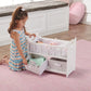 Badger Basket Wooden Doll Bed with Bed Liner, Pillows and Two Storage Baskets - Fits 18" Dolls - Ideal for Pretend Play and Baby Doll Fun - White/Rose