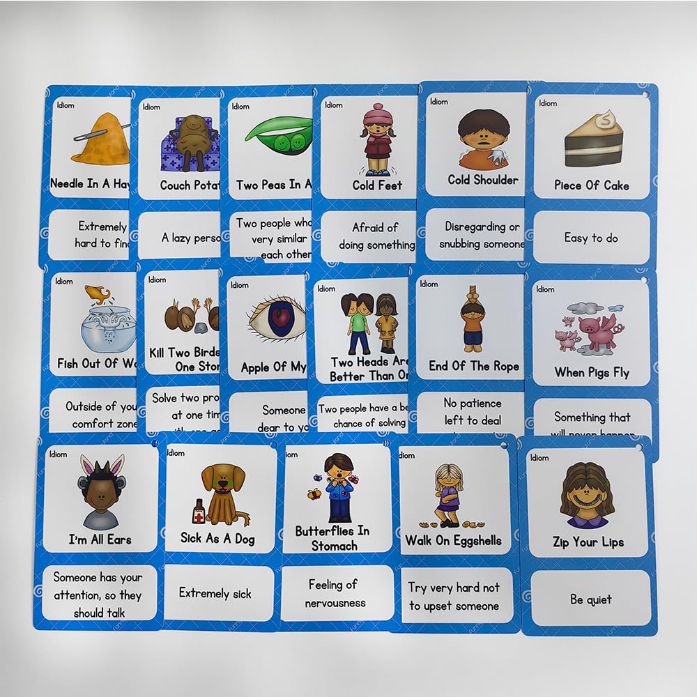 Lilias Proverb Idioms English Grammar Double-Side Learning Flash Cards - 17 Card Set for Homeschool, Preschool, Primary School, ESL, Autism