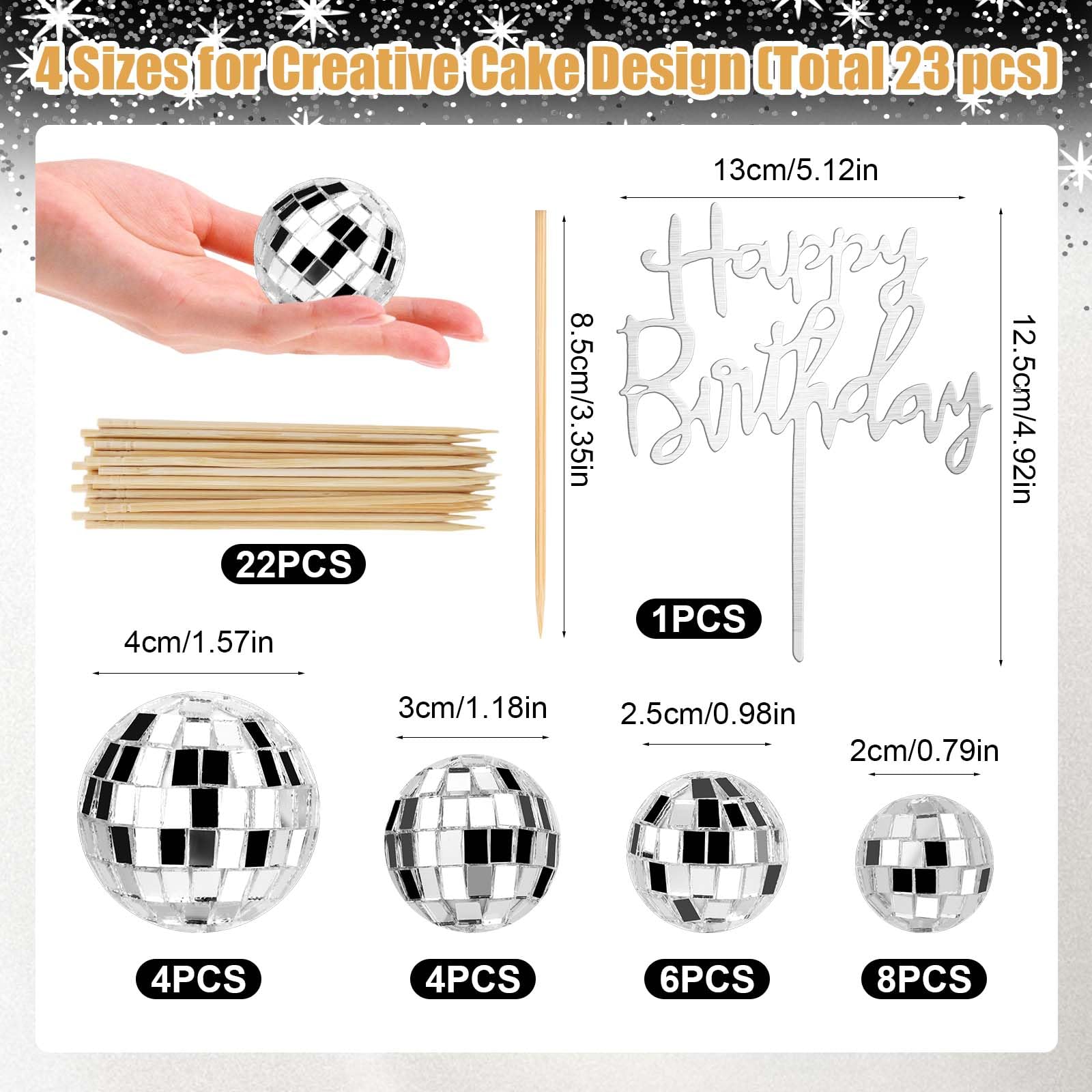 23 pcs Disco Ball Cupcake Toppers Happy Birthday Cake Topper 1970s Disco Ball Cake Picks Disco Theme Party Decorations for Birthday Party Favor