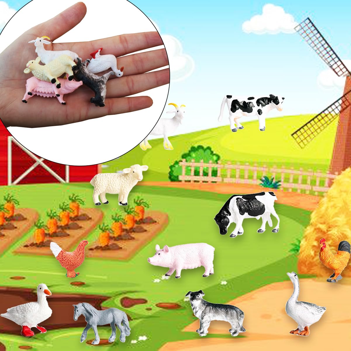 RUSON 12 Pcs Farm Animals Figures Toys, Realistic Mini Farm Barn Animal Figurines Cake Topper Toy Set Christmas Birthday Easter Egg Gift Party