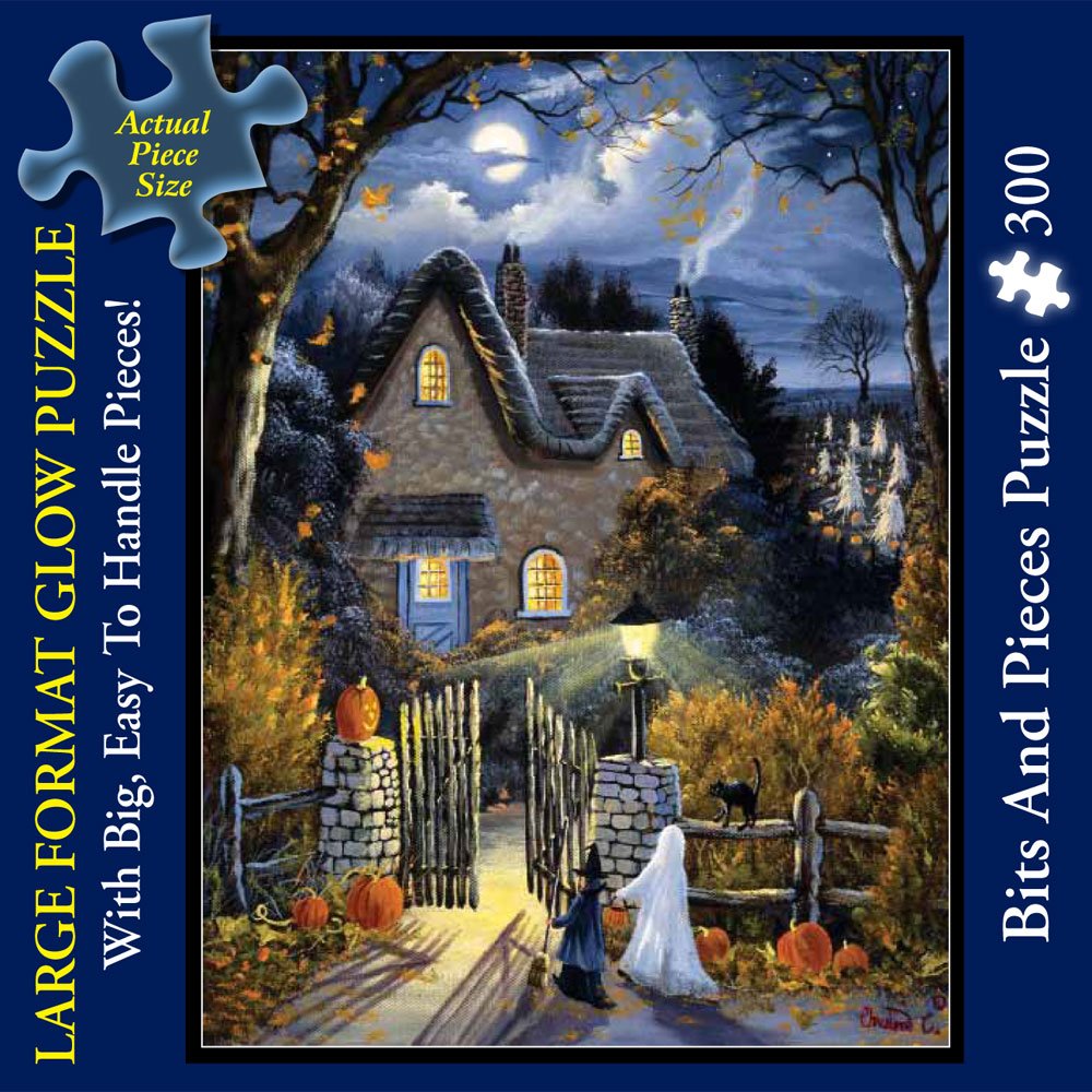 Bits and Pieces - Large 300 Piece Glow in The Dark Jigsaw Puzzle for Adults - ‘Tess's Halloween’ - Jigsaw Puzzle by Artist Christine Carey, Completed