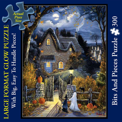 Bits and Pieces - Large 300 Piece Glow in The Dark Jigsaw Puzzle for Adults - ‘Tess's Halloween’ - Jigsaw Puzzle by Artist Christine Carey, Completed