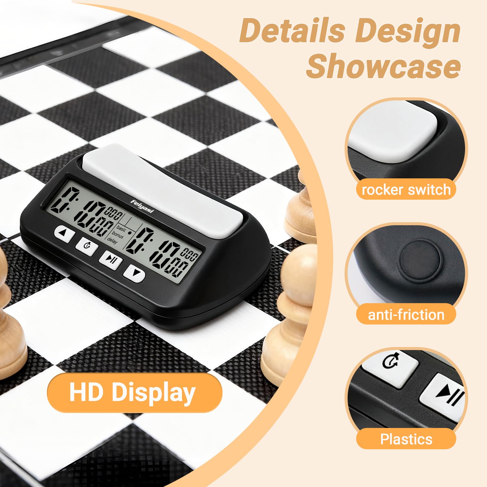 Feiyasi Digital Chess Clock Timer, Portable Digital Alarm Clock Board Game Timer, Having Basic, Reward, Delayed, and Timed Features, Suitable