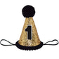Maticr Baby Boy 1st Birthday Cone Hat Headband Cake Smash First Birthday Party Supplies (Gold Black 1)
