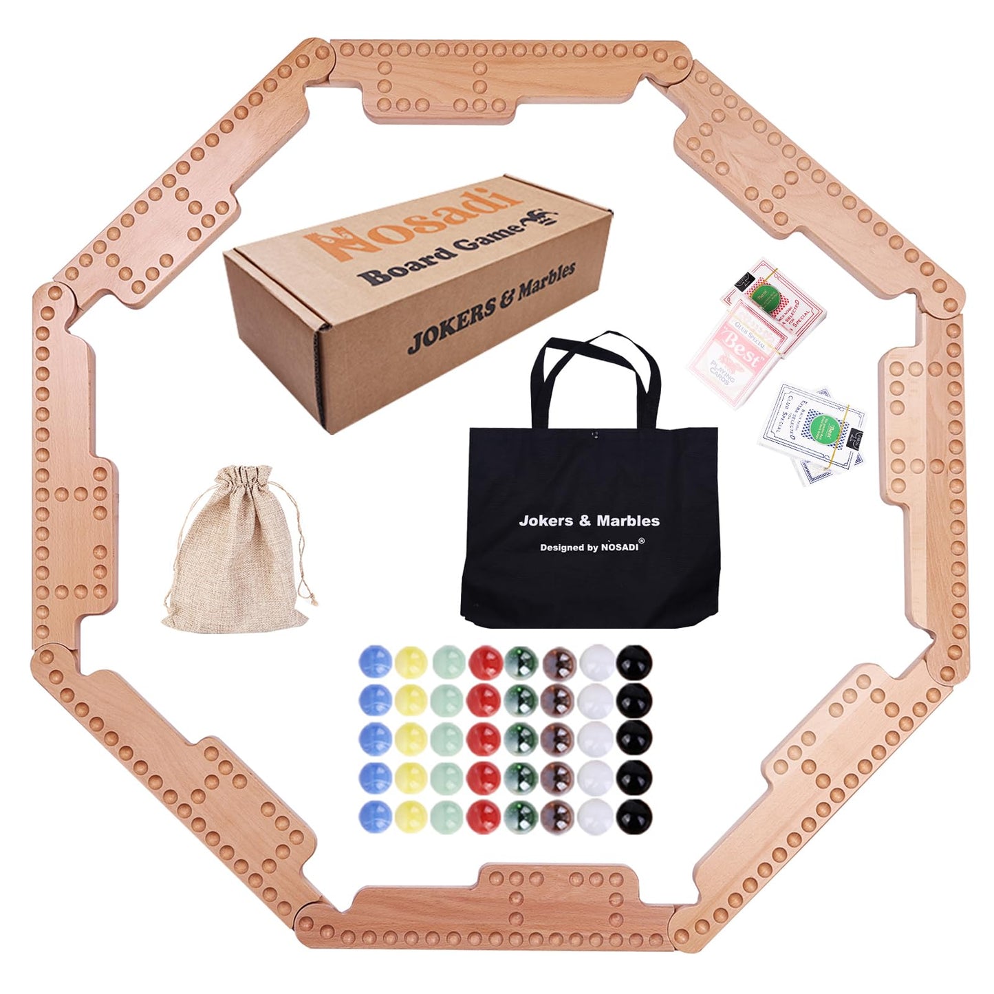 Nosadi Jokers and Marbles Board Game,Real Beech Wooden Marble Game for 2-8 Player,Best Family Board Game for Game Nights,Holidays and Casual Social
