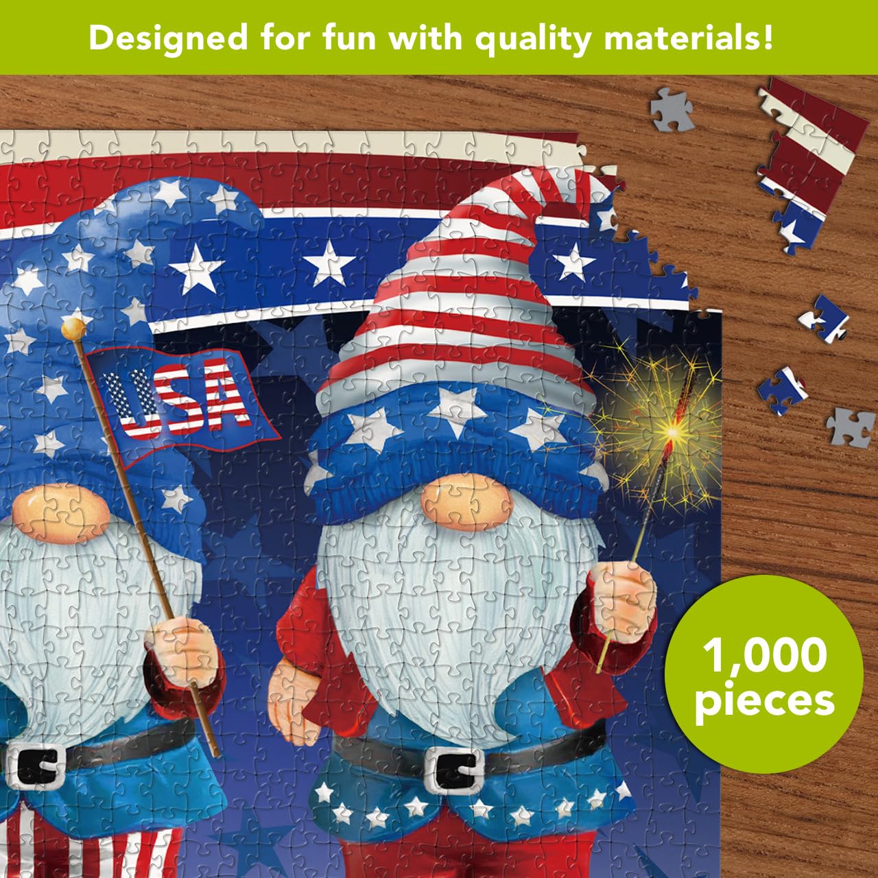 Briarwood Lane Summer 4th of July Jigsaw Puzzle 1000 Pieces Adult Finished Size 29.5x19.68 Patriotic Gnomes Puzzle for Game Night