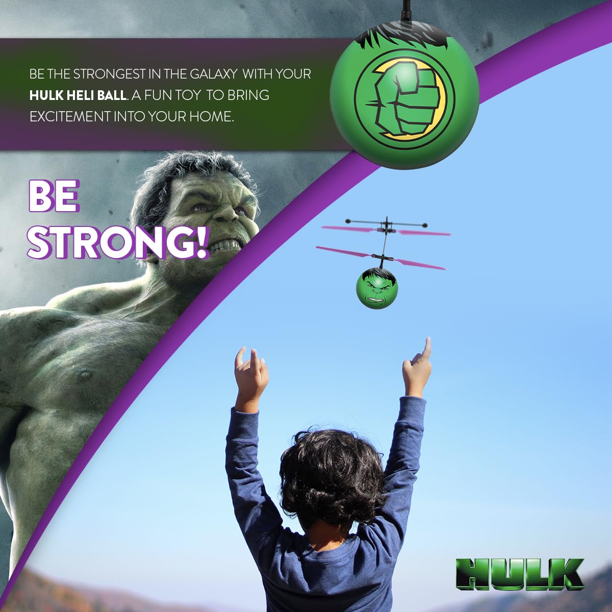 World Tech Toys Marvel Hulk Flying Toy - Motion Sensing Flying Ball with USB Charging - Marvel Licensed - Indoor/Outdoor Drone for Kids Ages 6+