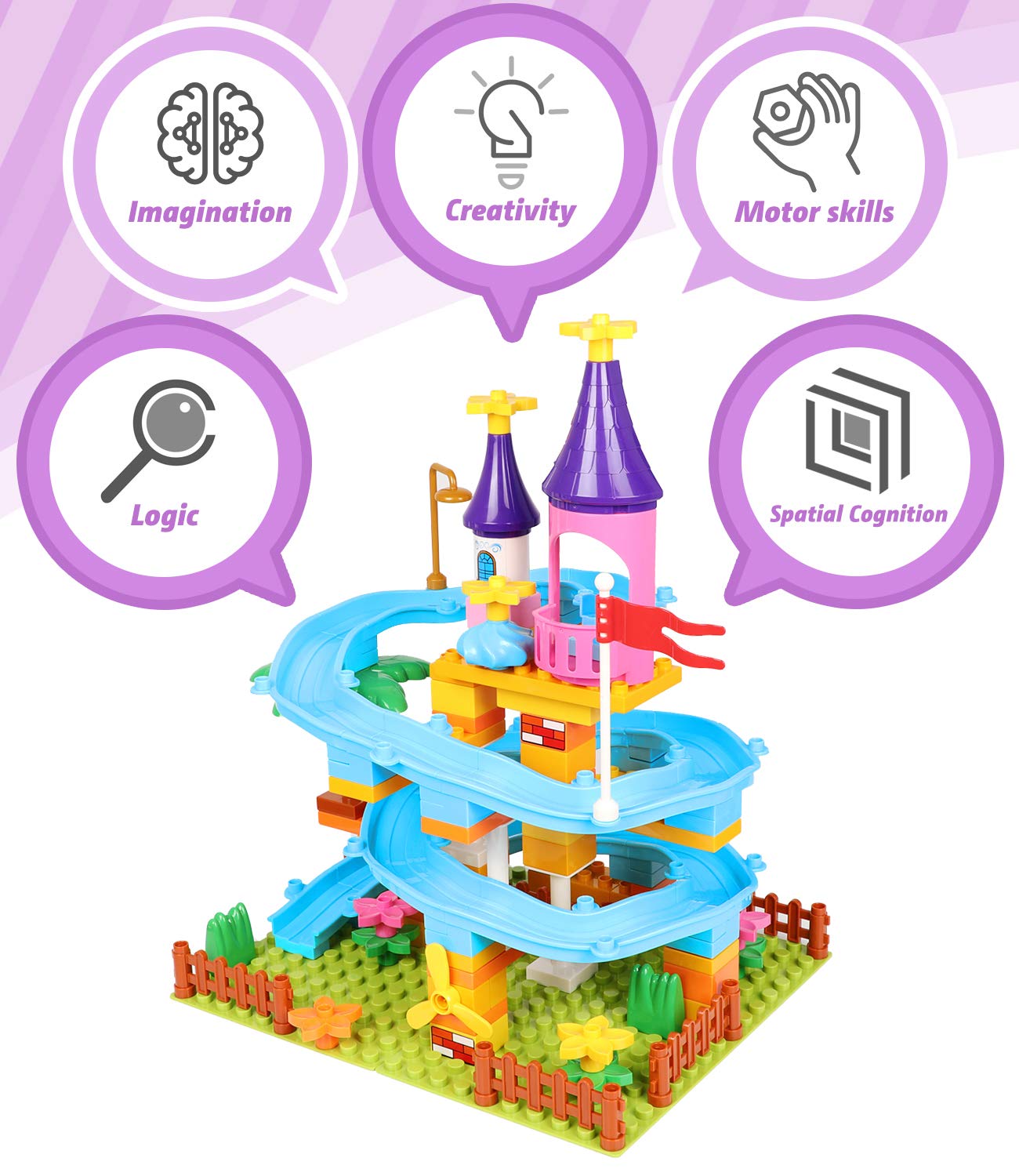 Marble Run Toy Building Sets, 86Pcs Castle Building Blocks for Age 3+, Marbles Track Building Toys, Large Building Bricks Race Track STEM Educational