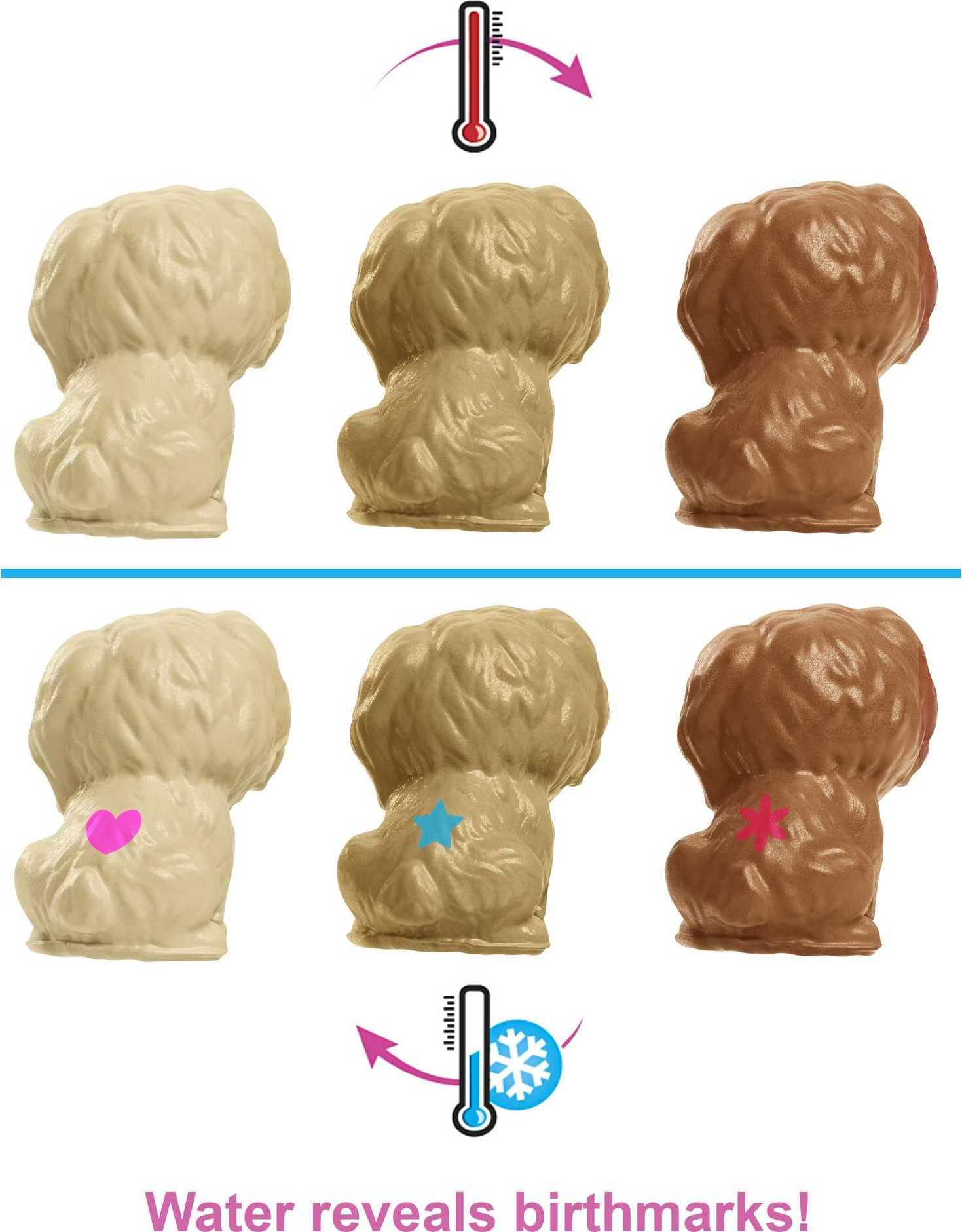 Barbie Doll & Pets Playset with Mommy Dog, 3 Newborn Puppies with Color-Change Feature & Pet Accessories, Brunette Fashion Doll