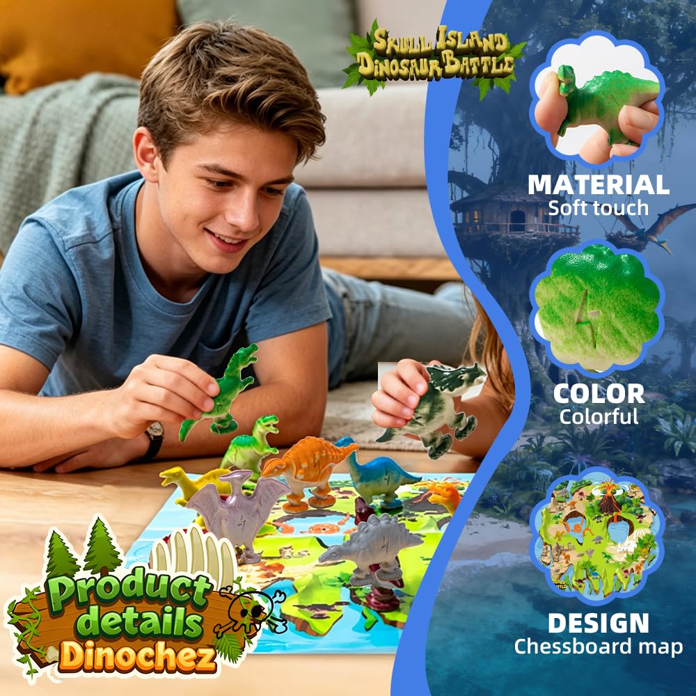 Dinochez Dinosaur Chess Game, 20Pcs Dinosaur Stones & Portable Storage Bag, Strategy Board Games for Family Games Night, Valentines, Easter, Stocking
