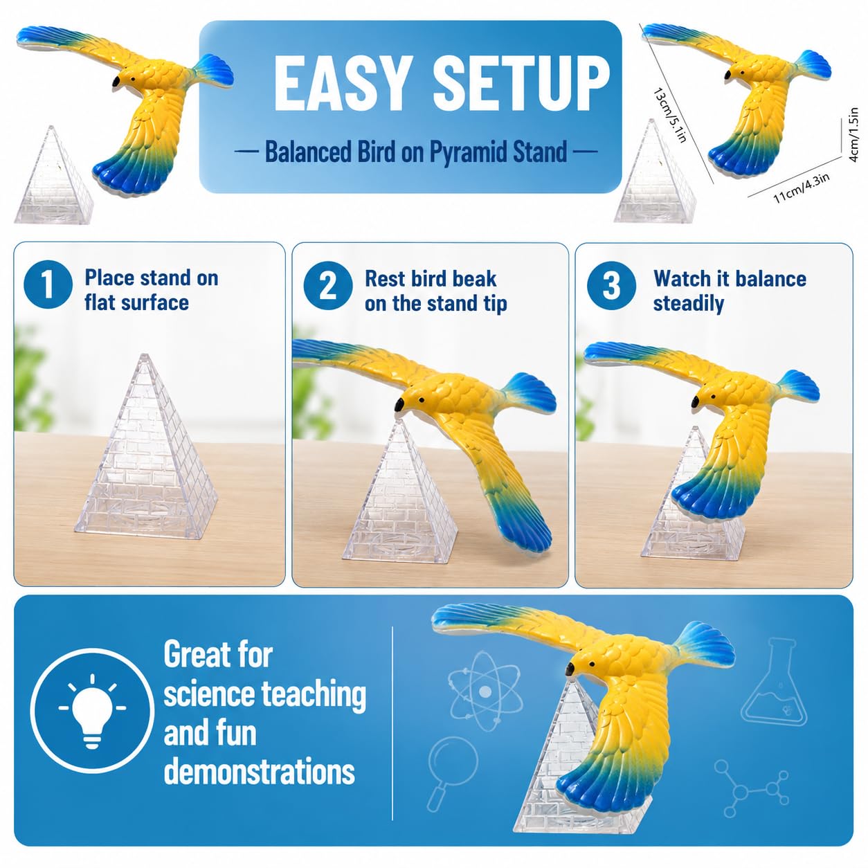 Balance Bird Prop, Clear Triangle Stand Classic Gravity Balancing Eagle, Stable Anti-Fall Clear Gravity Principle Demo for Science Teaching