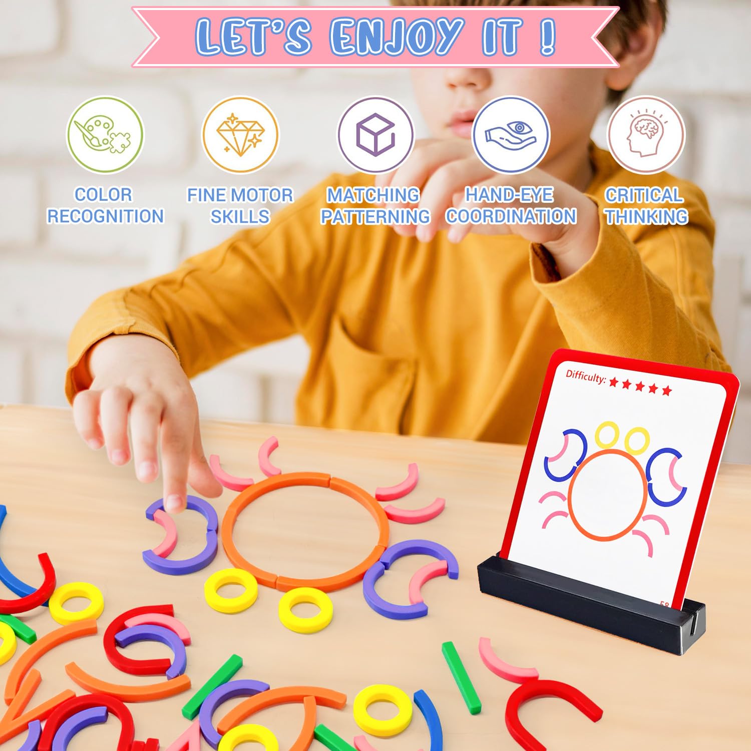 NONSOMPLE Pattern Blocks Puzzle STEM Toys for Creative Learning Sticks Shape Building Blocks Educational Resources Brain Teaser Montessori Toys