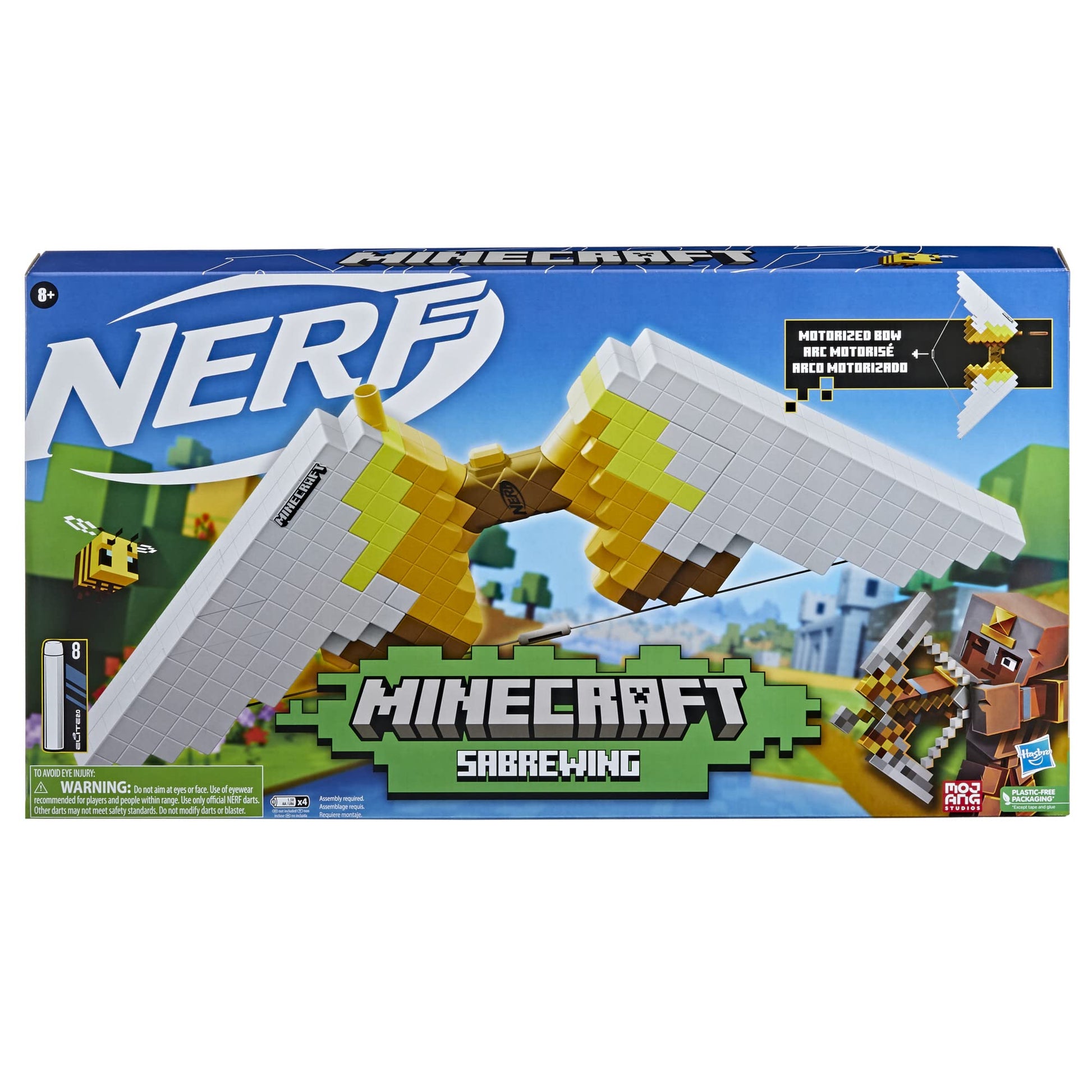 Nerf Minecraft Sabrewing Motorized Blaster Bow, 8 Elite Darts, 8-Dart Clip, Electric Full Auto Toy Foam Blasters, Minecraft Toys for 8 Year Old Boys