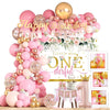 Baby Girl 1st Birthday Decorations Supplies - Balloon Boxes, Pink Gold Balloons Garland Arch Kit?Party Backdrop, High Chair Banner, Crown, Photo