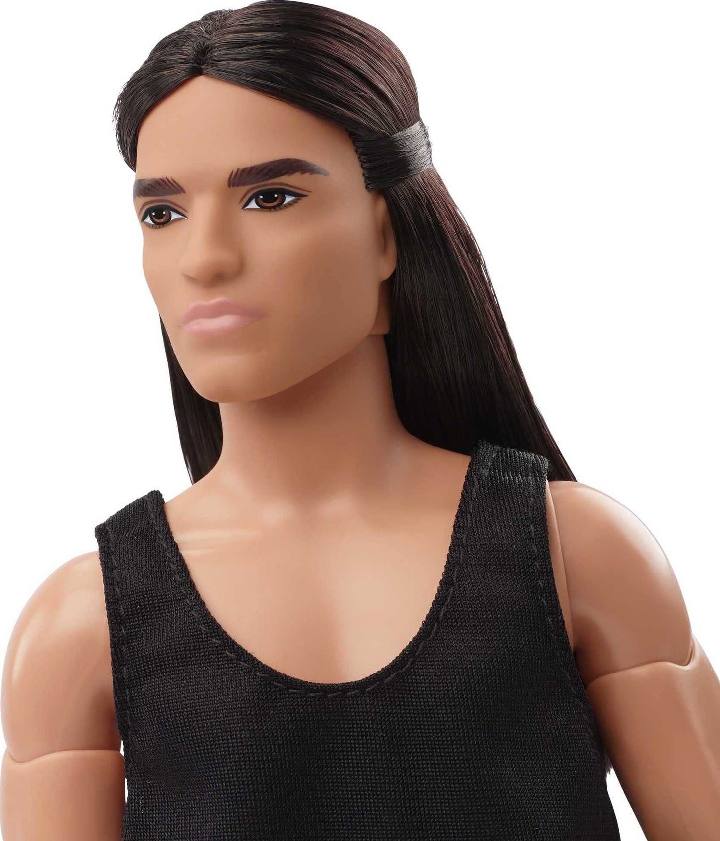 Barbie Signature Looks Ken Doll (Long Brunette Hair) Fully Posable Fashion Doll Wearing Black Tank Top & Metallic Pants, Gift for Collectors