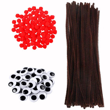 Christmas Pipe Cleaners Set 600Pieces 100 Brown Chenille Stems200 Red Pom Poms 300 Wiggle Eyes for Crafts