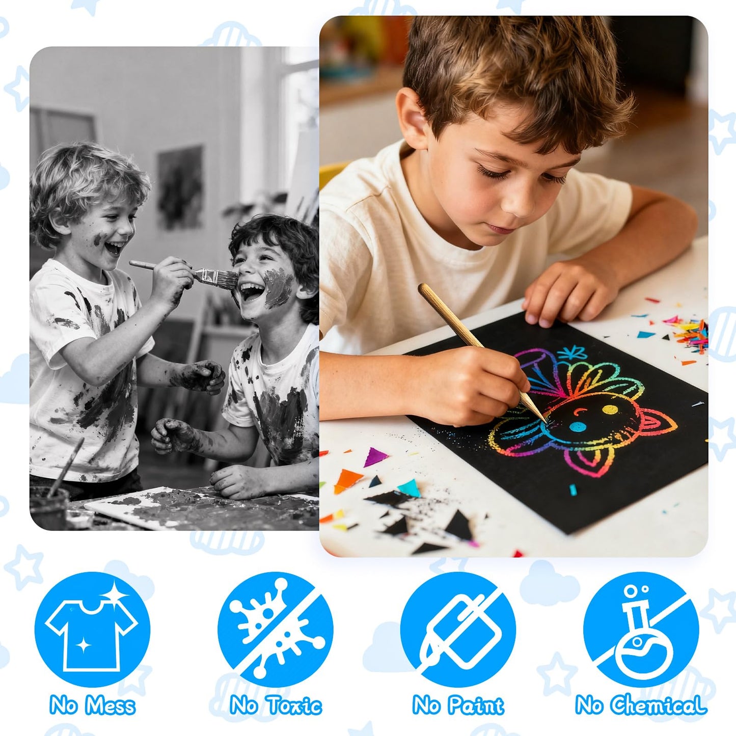 Cityrosy Scratch Art Paper Rainbow Sets for Kids 100 Pcs-Black Magic Scratch Off Craft Set Classroom Supplies Kits for Age 3-12 Kids Party Games
