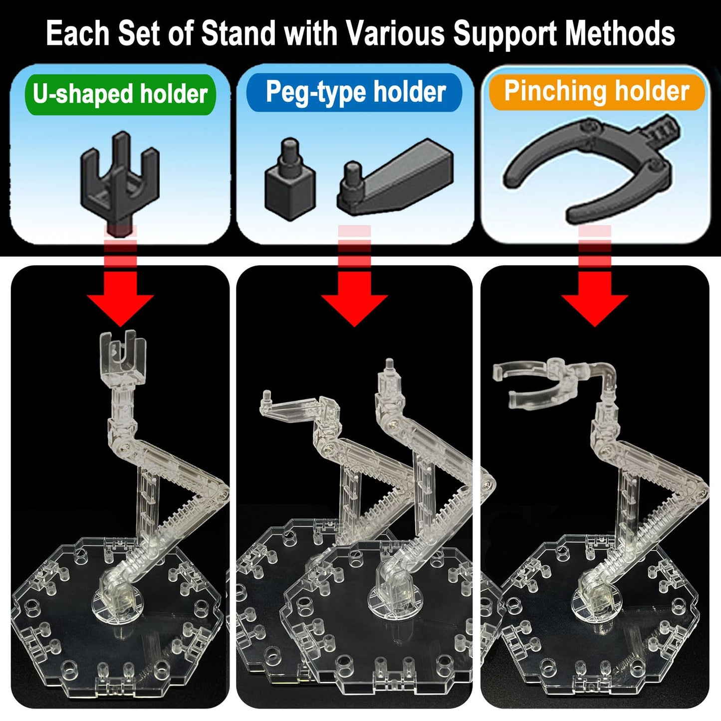 TWKUPWO Hobby Action Base Display Stand, Gundam Action Figure Stand - Compatible with MG, RG, HG Universal Models - Transparent 6 Set