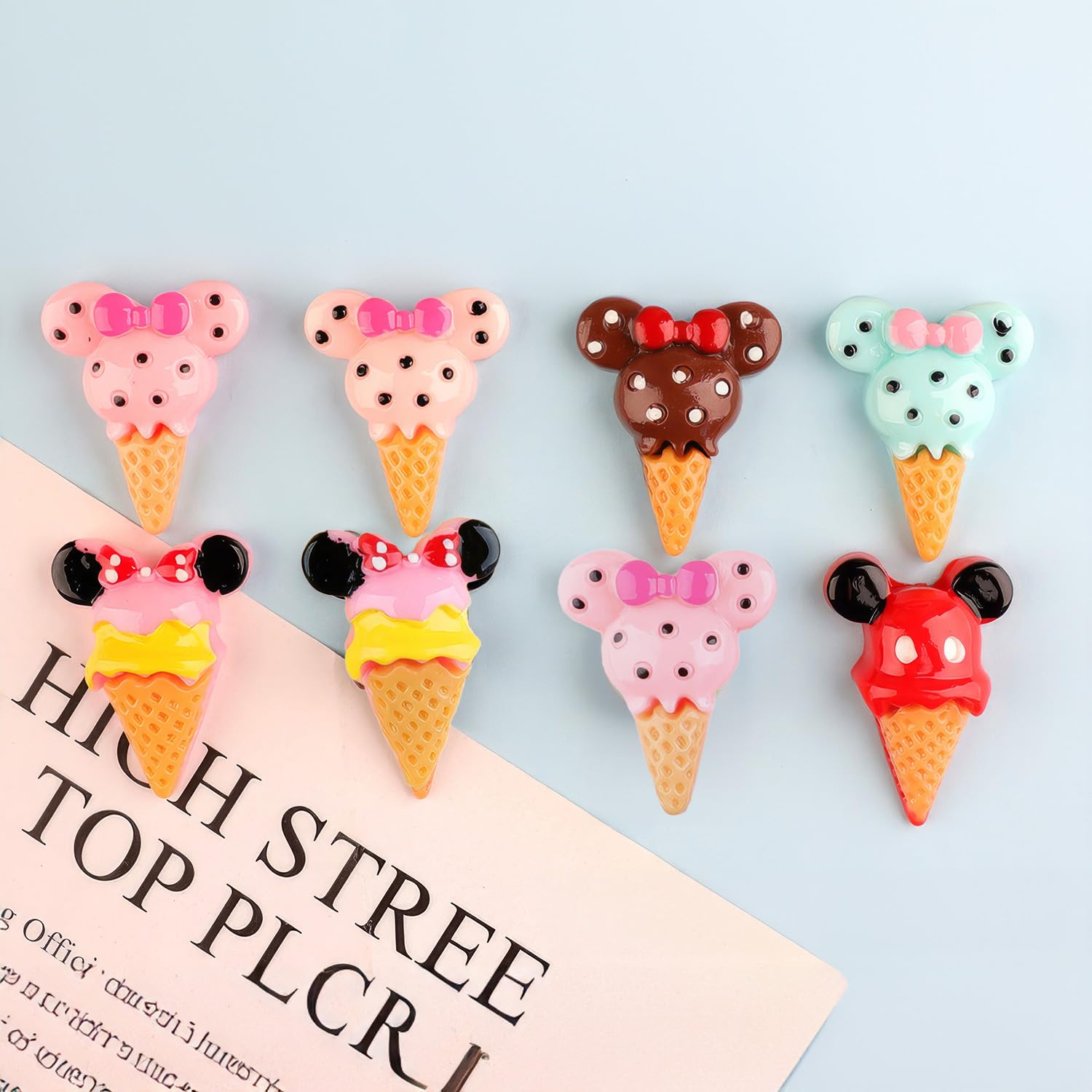 10Pcs Whimsical Mouse Ice Cream Cone Miniatures, 5 Assorted Designs, Resin Character Treats for Dollhouse Dessert Shop & Themed Party Scenes (Not