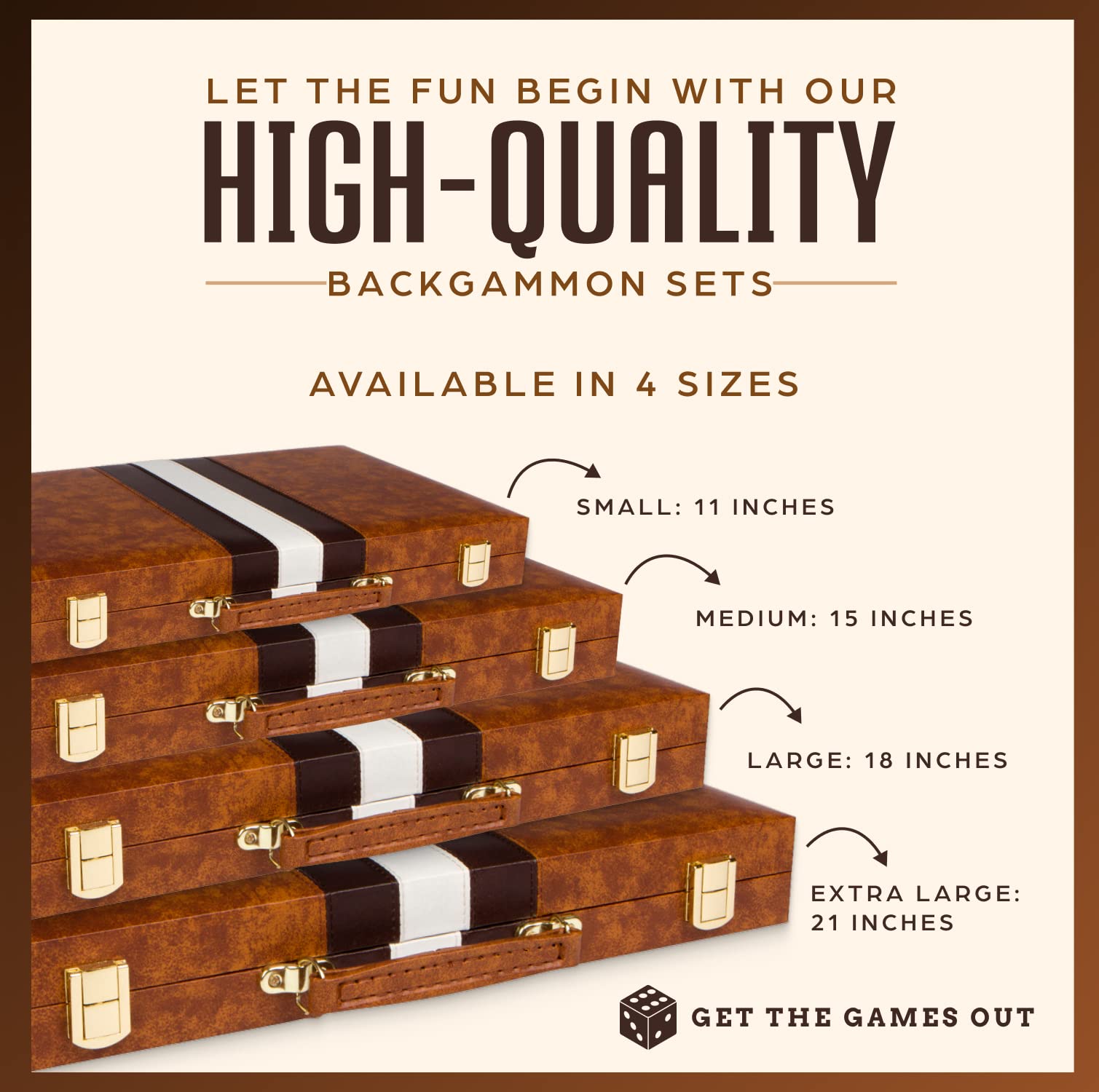Get The Games Out Top Backgammon Set - Classic Board Game Case - 2 Players - Best Strategy & Tip Guide - Available in Small, Medium and Large Sizes