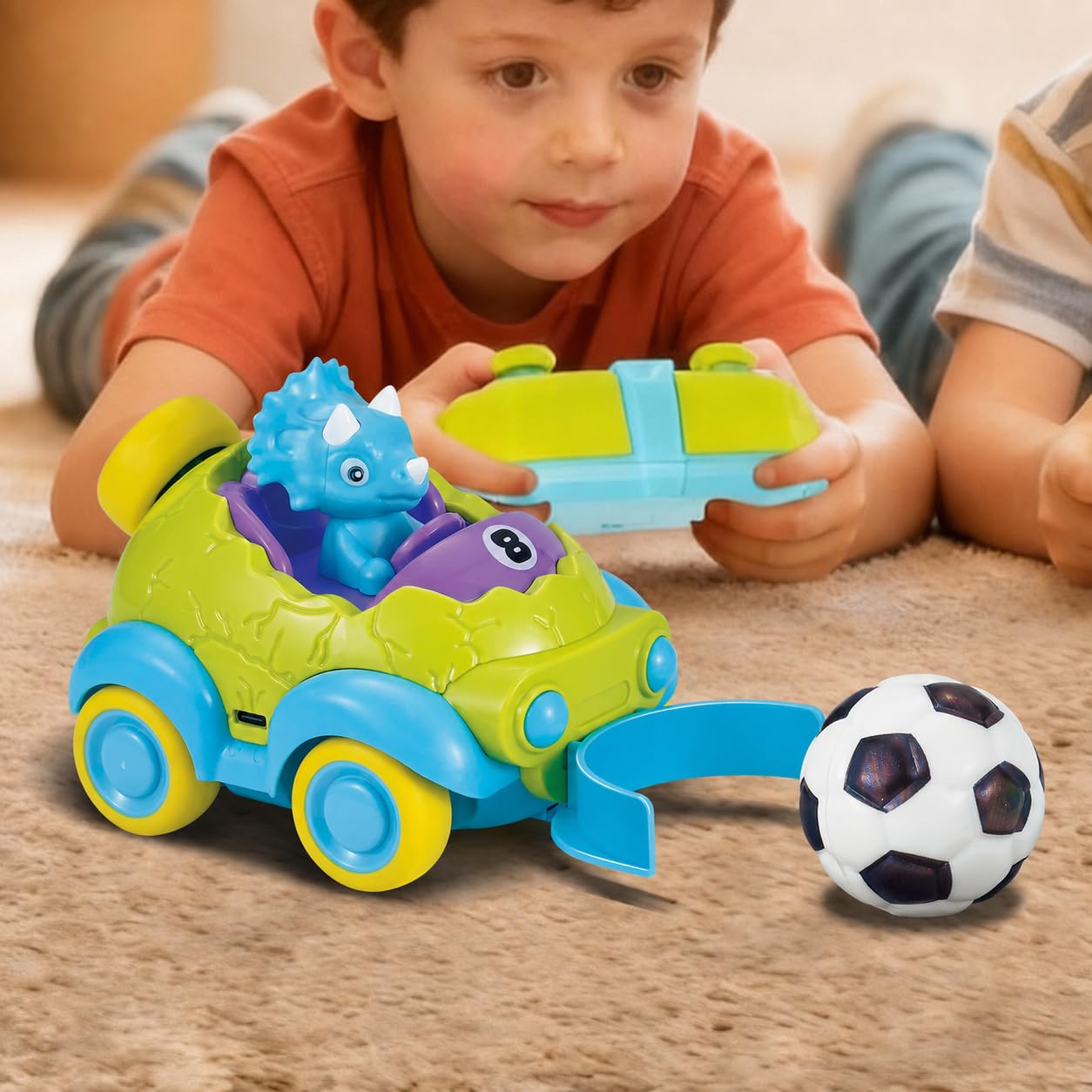 ToyFinity Remote Control Dino Car - Soccer Ball Mode, USB Charged