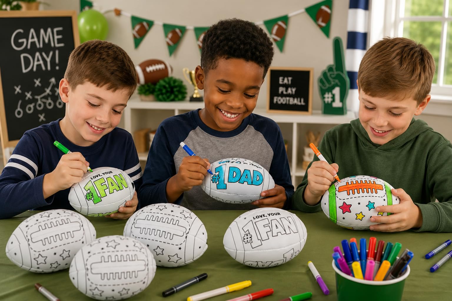 Fun Express Color Your Own Football Crafts for Kids - Set of 12 Small Footballs | DIY Gifts for Boys 8-12 | Football Party Favors & 4 Inch Themed