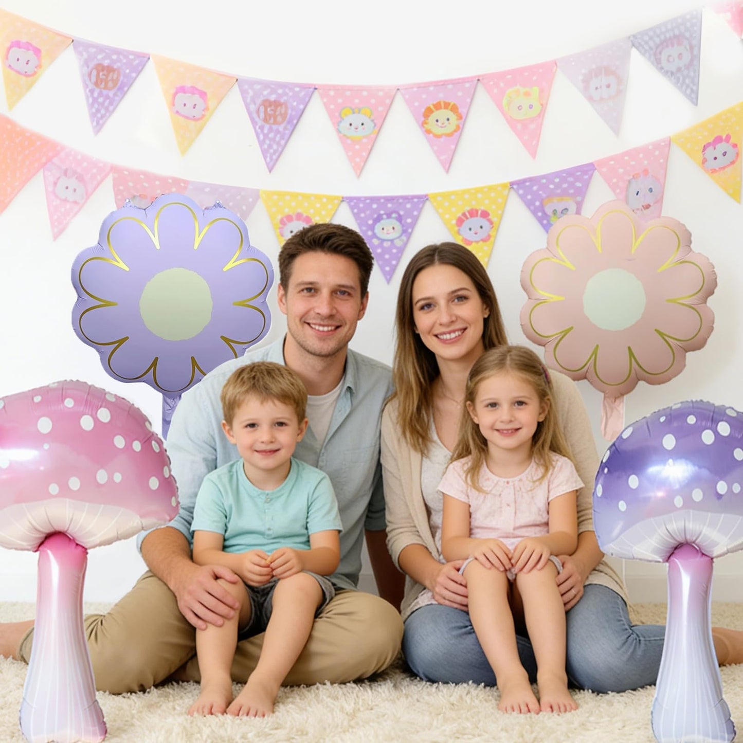 Pink Purple Mushroom Balloons Butterfly Balloons, 6 Pack Pastel Mushroom Butterfly Foil Balloon, Fairy Themed Party Decoration For Decorating Birthday