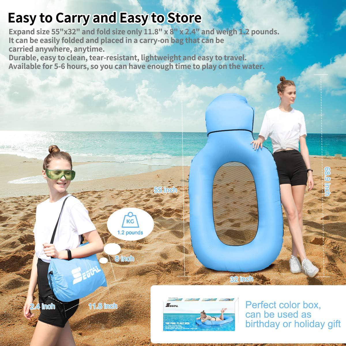 SEGOAL Pool Float for Adults, Inflatable Water Hammock, No Pump Needed