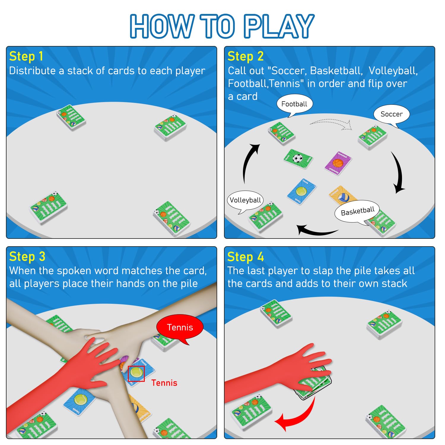 Sports Card Game - Soccer Basketball Volleyball Football Tennis - Speed-Matching Board Games for Adults Wildly Entertaining & Easy to Learn